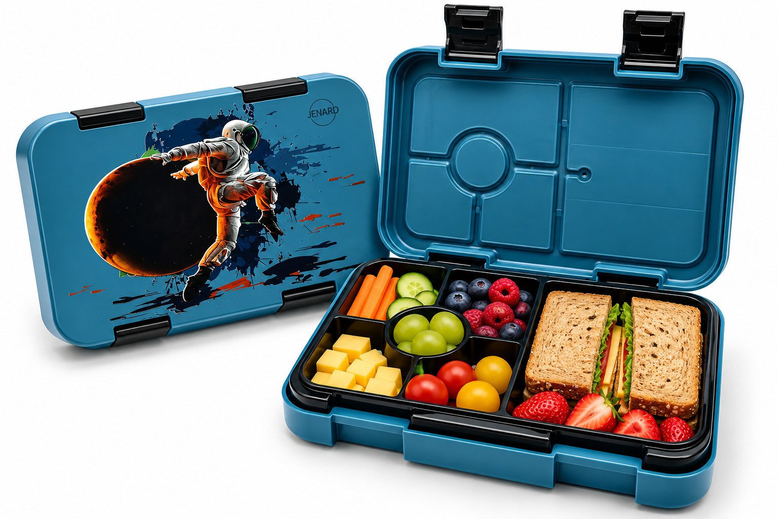 JENARD Lunchbox JENARD Brotdose Kinder mit Fächern Bento Box, Auslaufsicher, robust, leicht zu öffnen, leicht zu reinigen, Snackbox