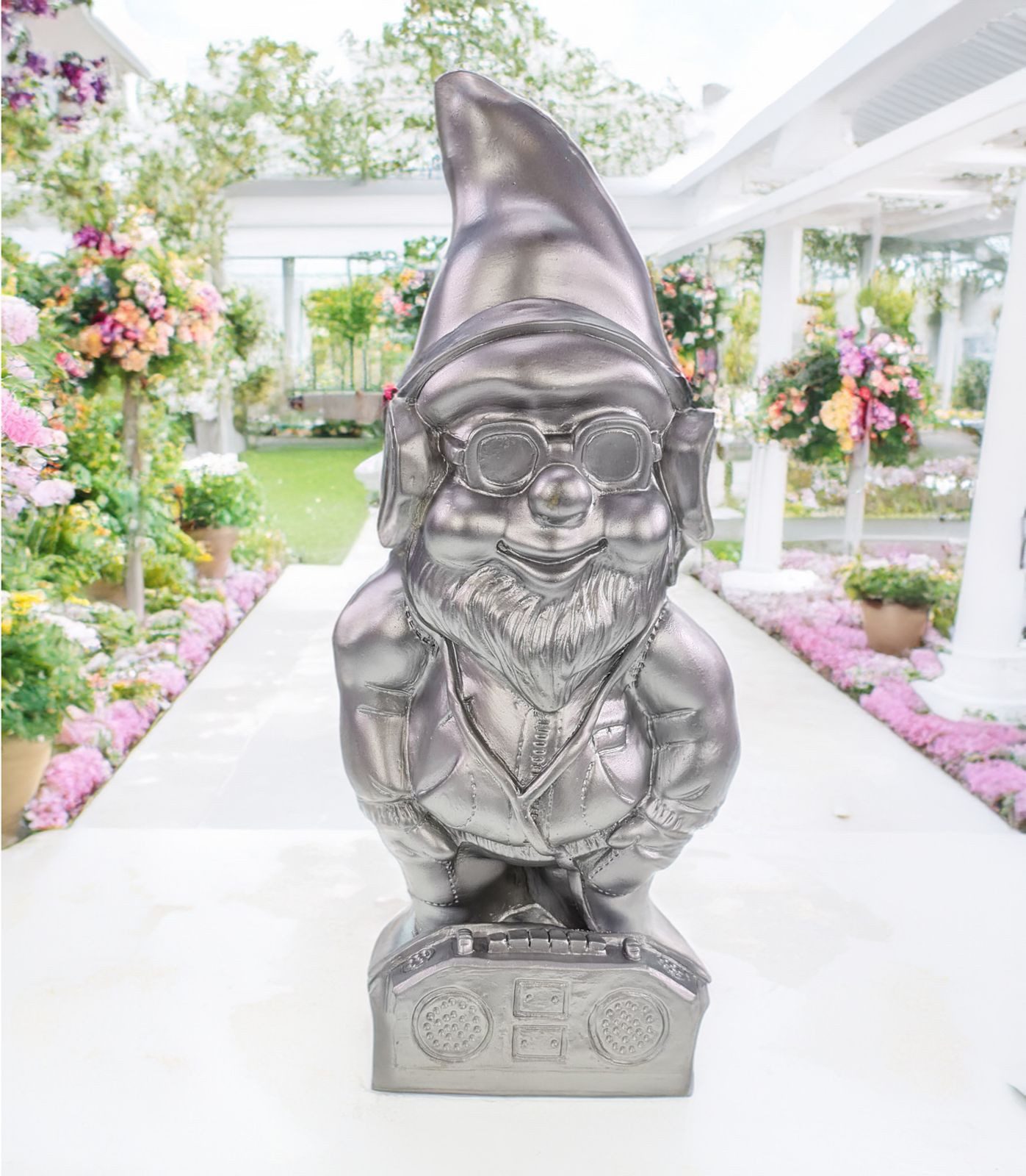 Kremers Schatzkiste Gartenzwerg Gartenzwerg Cool Silber Edition 34 cm PVC Zwerg Garten Zwerg Figur