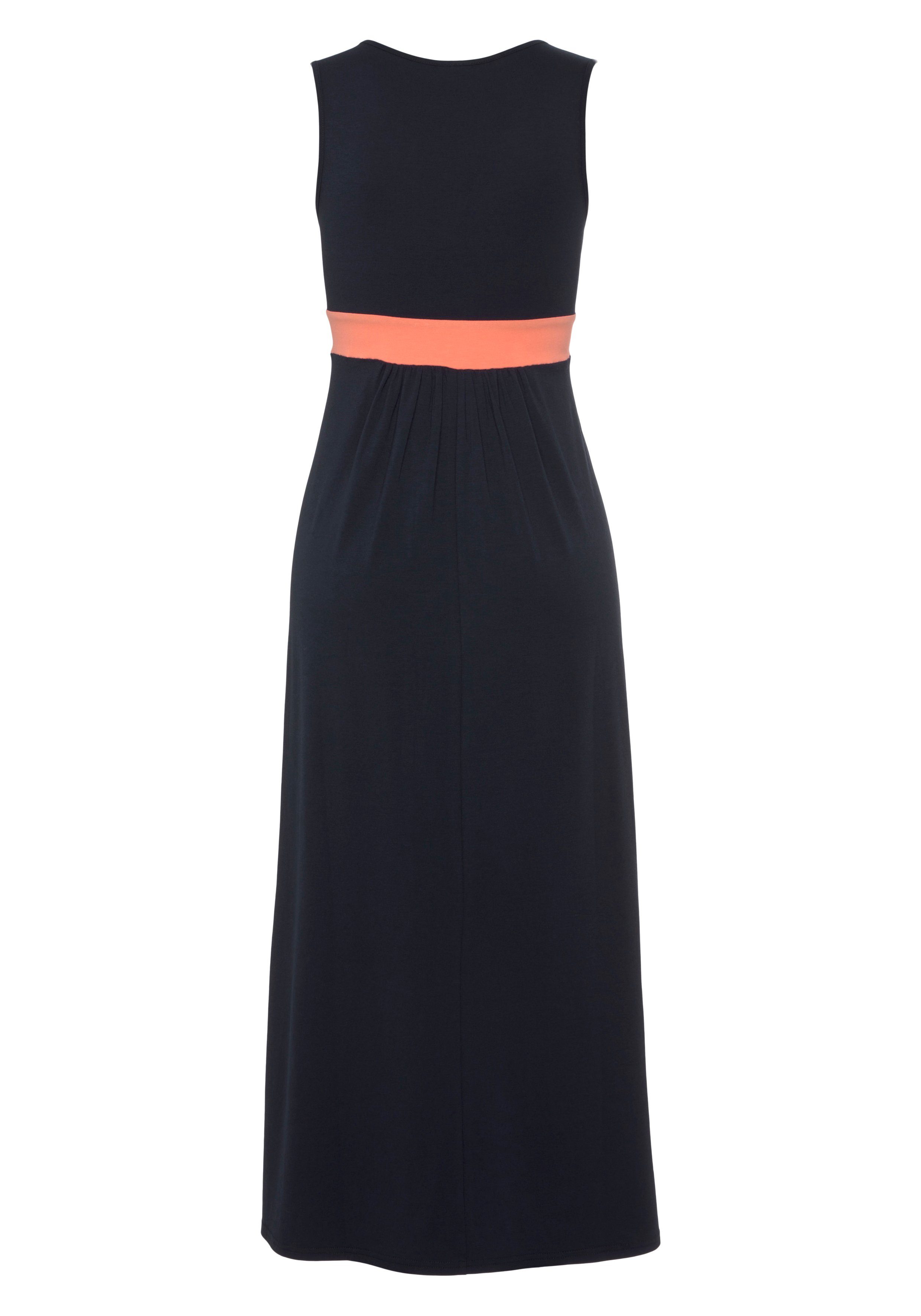 LASCANA Maxikleid mit farbigem Einsatz und V-Ausschnitt, Sommerkleid, Strandkleid