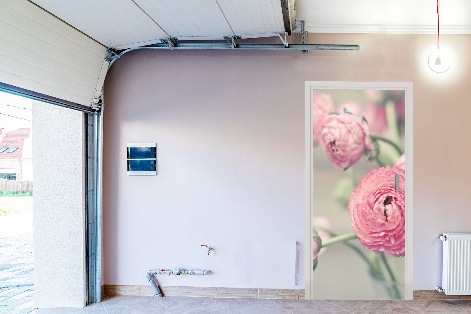 MuchoWow Türtapete Rosa Butterblumen in Türaufkleber, (1 cm einer St), Fototapete Tür, 75x205 Matt, für bedruckt, Glasvase