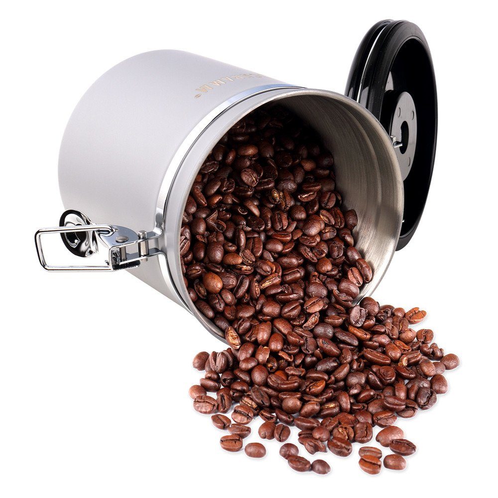 Schramm Kaffeedose Schramm® Kaffeedose 1500 mit grau Kaffeebehälter in aus Edelstahl ml 10 Dosierlöffel Farben Kaffeedosen 15cm Höhe