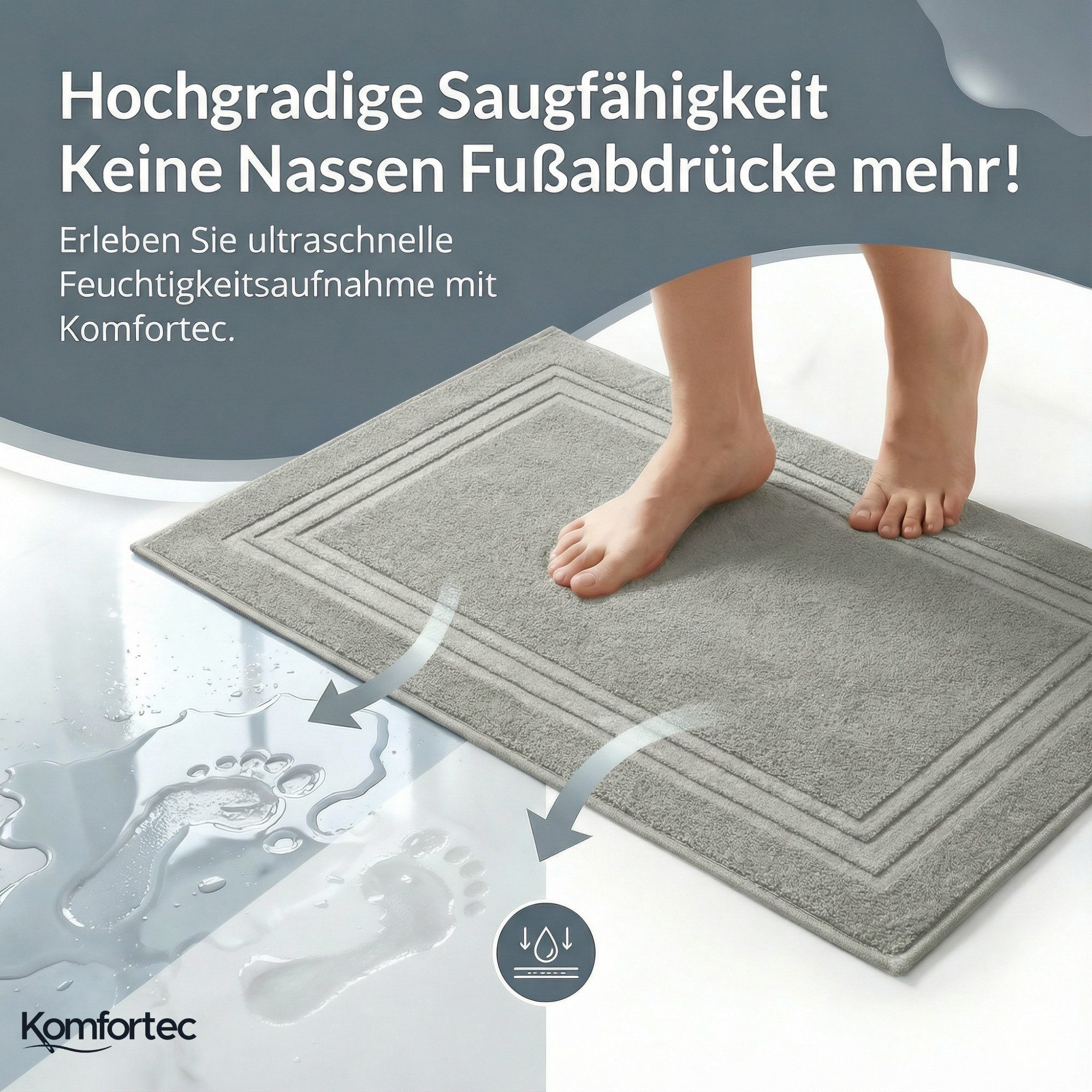 Komfortec Badematte Badvorleger aus 100% Baumwolle, Waschbar Duschmatte, Frottee, Rechteckig, 600 g/m², 2er Set, Saugfähig & Schnelltrocknend – Bild 3 von 5