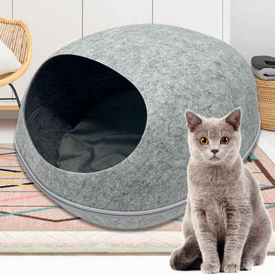 Pisi & Bili Tierbett Katzenbett aus Filz, Katzenhöhle für Katzen, Tierbett mit Kissen, Pfotenfigur