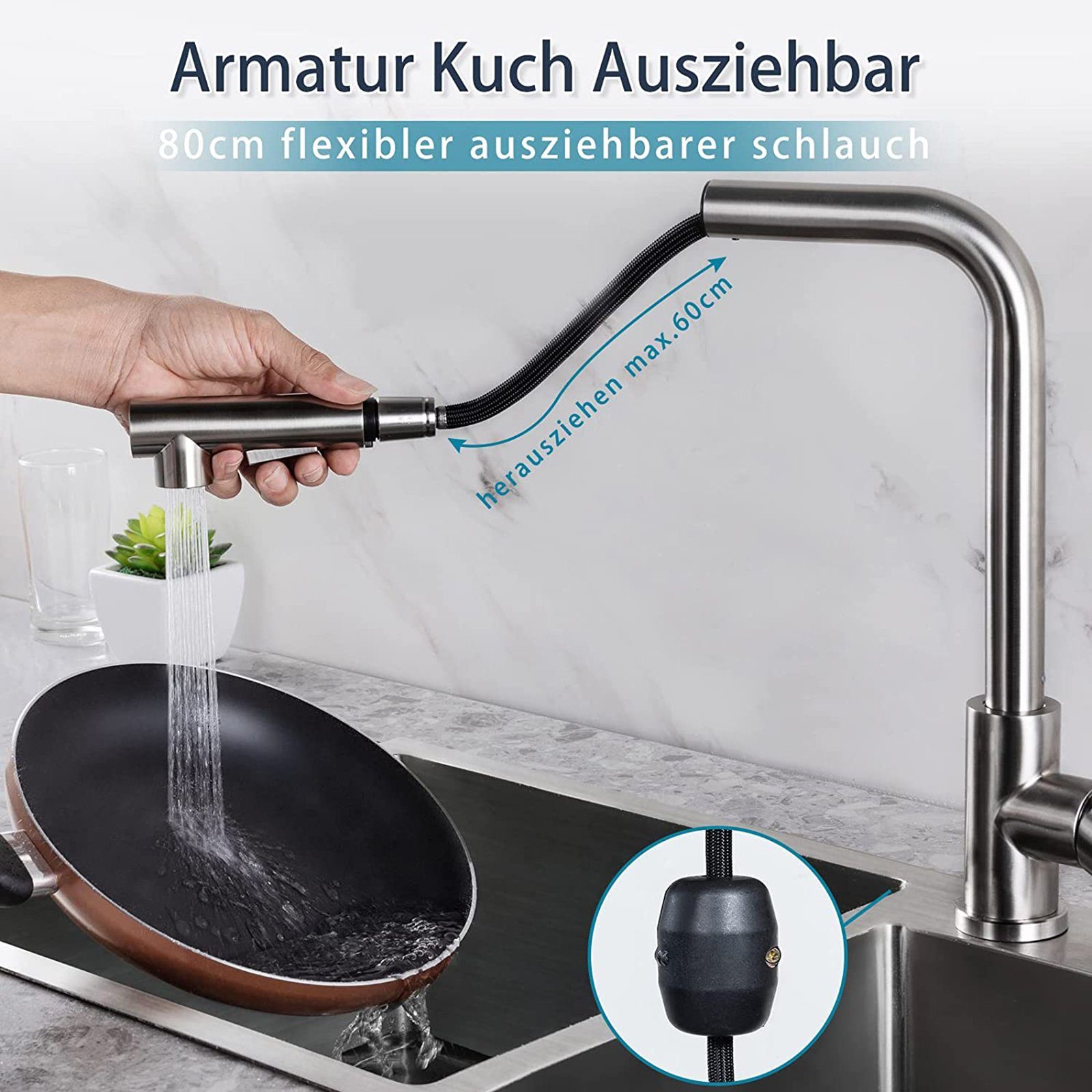 Ausziehbar Wasserhahn 360° Küche Drehbar Aoucheni Küchenarmatur Spültischarmatur