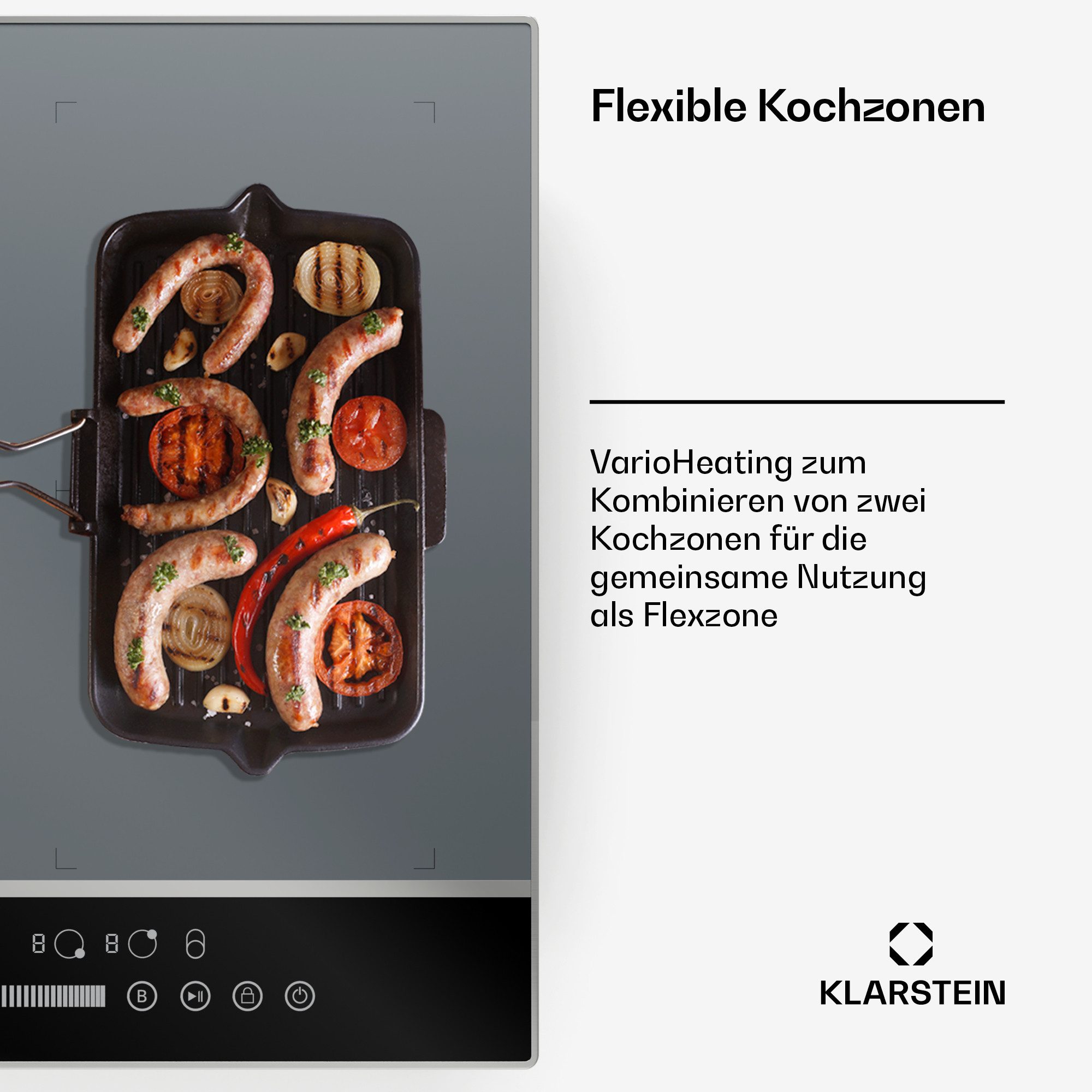 Klarstein Induktions-Kochfeld DualTone Flex, Kochfeld Induktion 4 Zone Flex Touch Timer Küche LED