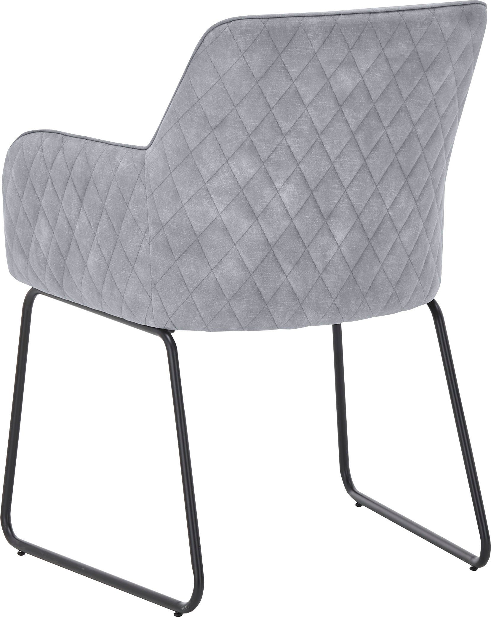 set one by Musterring Armlehnstuhl Fontana, 2-er Set, Kufengestell schwarz, Rücken mit Rauten-Steppnaht