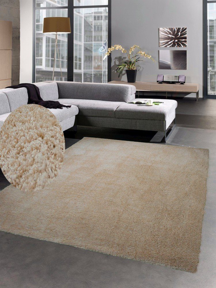 Hochflor-Teppich Shaggy soft Teppich Hochflorteppich weich Bettvorleger uni  beige mocca, Carpetia, rechteckig, Höhe: 40 mm