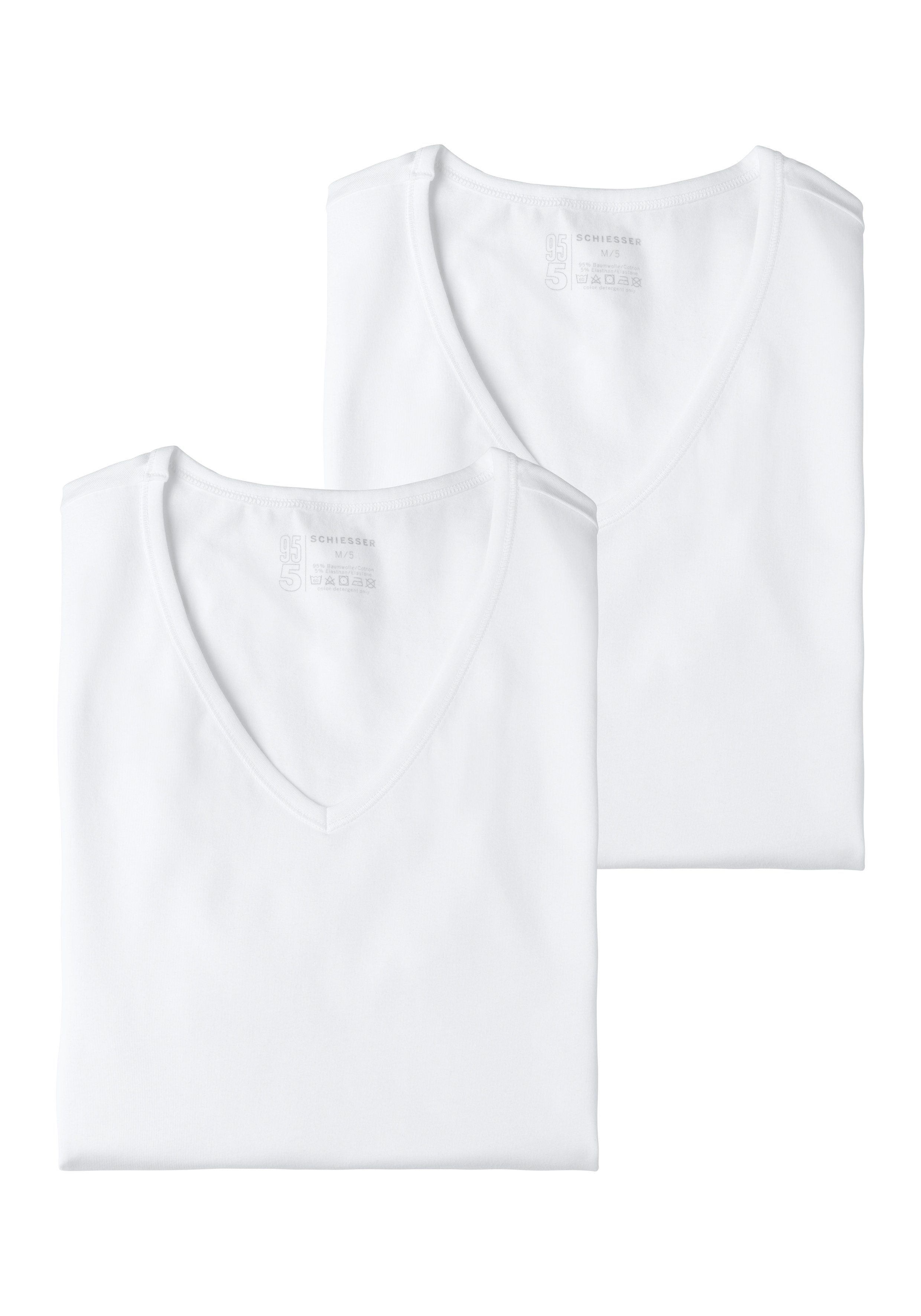 V-Shirt (2er-Pack) Schiesser mit weiß V-Ausschnitt