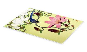 Posterlounge Poster Ohara Koson, Vogel mit rosa und weißen Magnolienblüten, Malerei