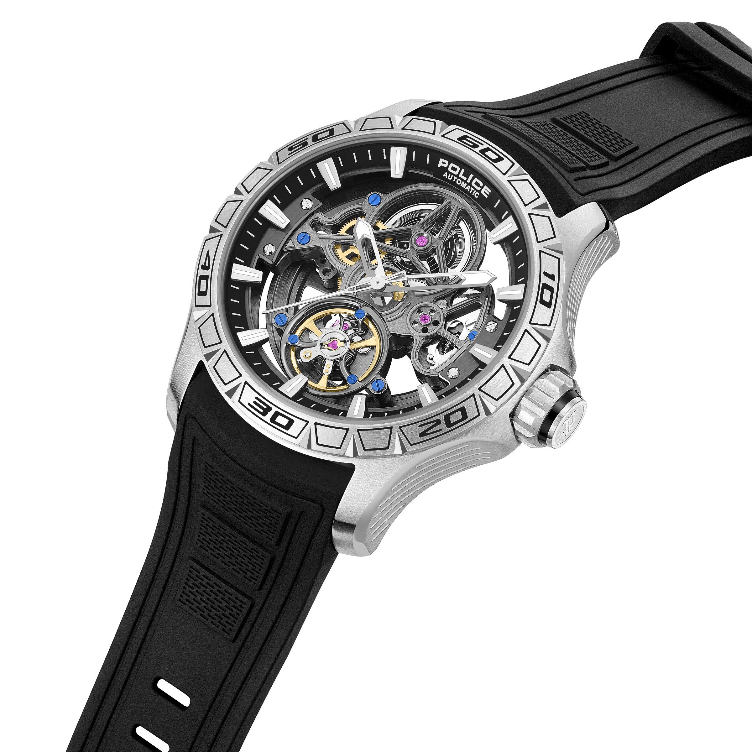 Police Automatikuhr Spirit PEWGR0097801, Armbanduhr, Herrenuhr, Mechanische Uhr, Silikonarmband, analog