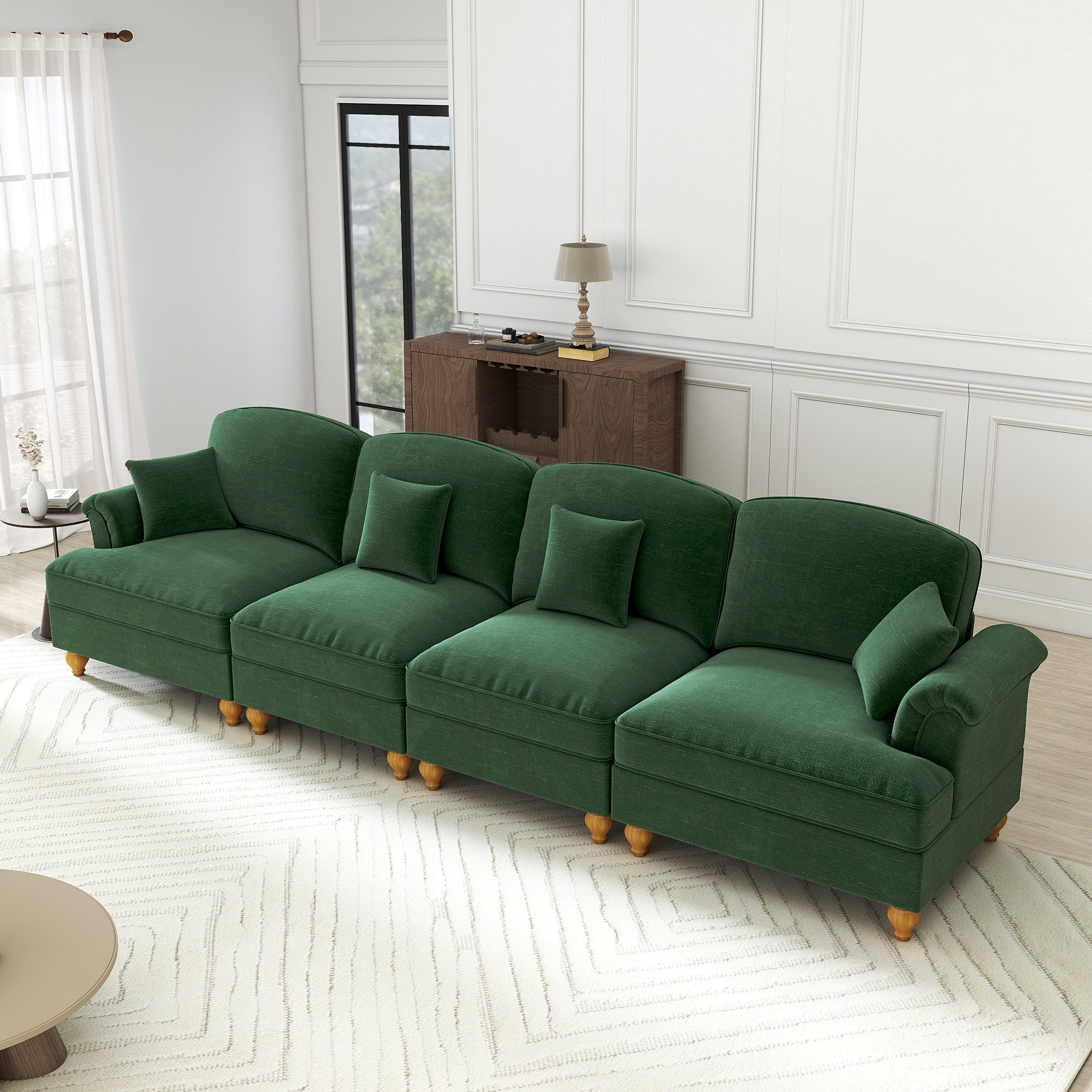 Leawin Sofa Großes 4-Sitzer Sofa aus Chenille mit Rüschenrock – sofas wohnzimmer, Elegantes Sofa mit abnehmbarer Rüschenschürze & modularem Design