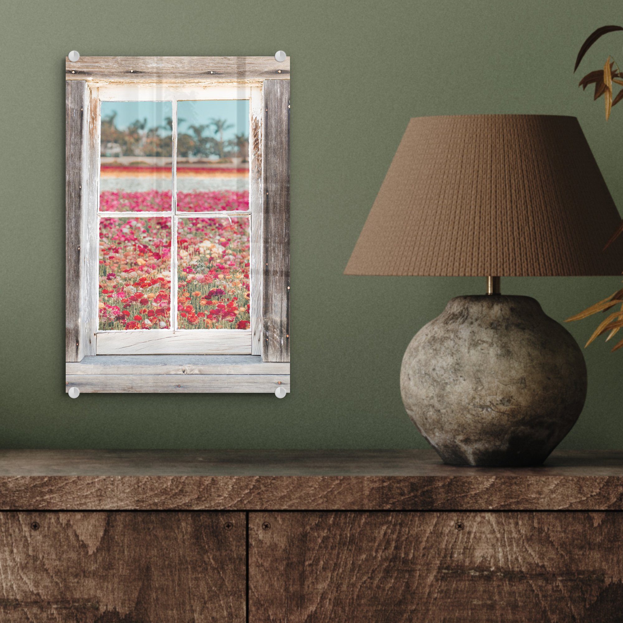 auf Farben, Wanddekoration Blumen Glas Foto - Wandbild Acrylglasbild MuchoWow - St), - Bilder Glas - Durchsichtig - Glasbilder auf (1
