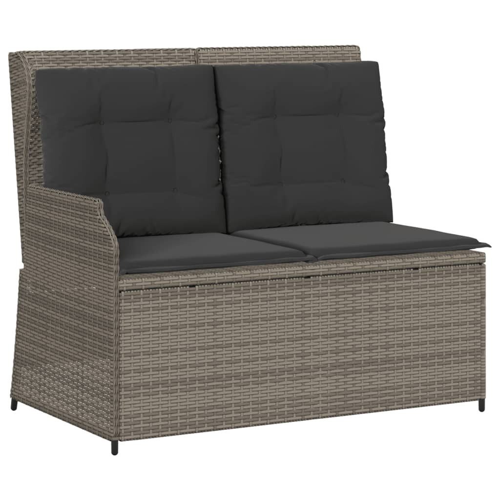 vidaXL Loungesofa Gartenbank Verstellbar mit Kissen Grau Poly Rattan, 1 Teile