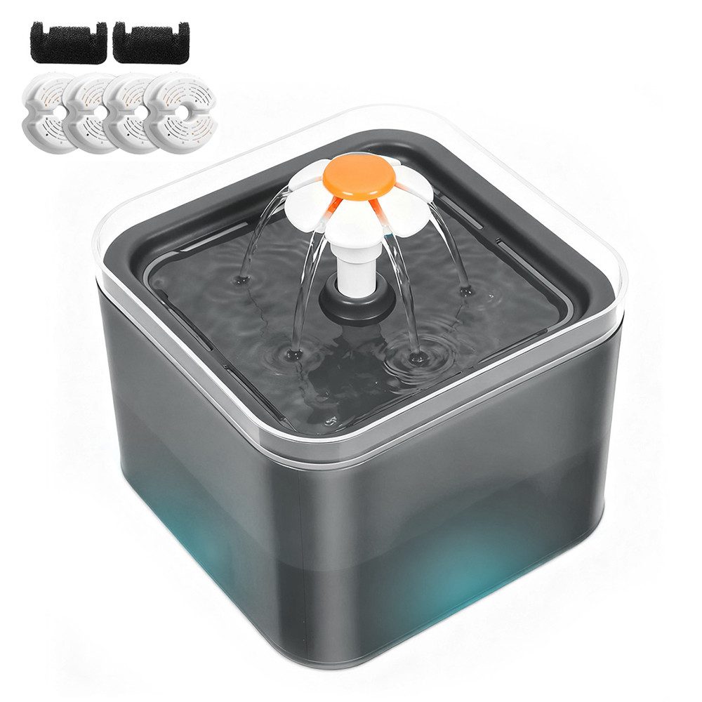 TUWENA Trinkbrunnen Katzentrinkbrunnen mit Leiser Pumpe, Katzen Trinkbrunnen mit LED, Katzenbrunnen mit 4 Aktivkohlefilter+2 Foam Filters