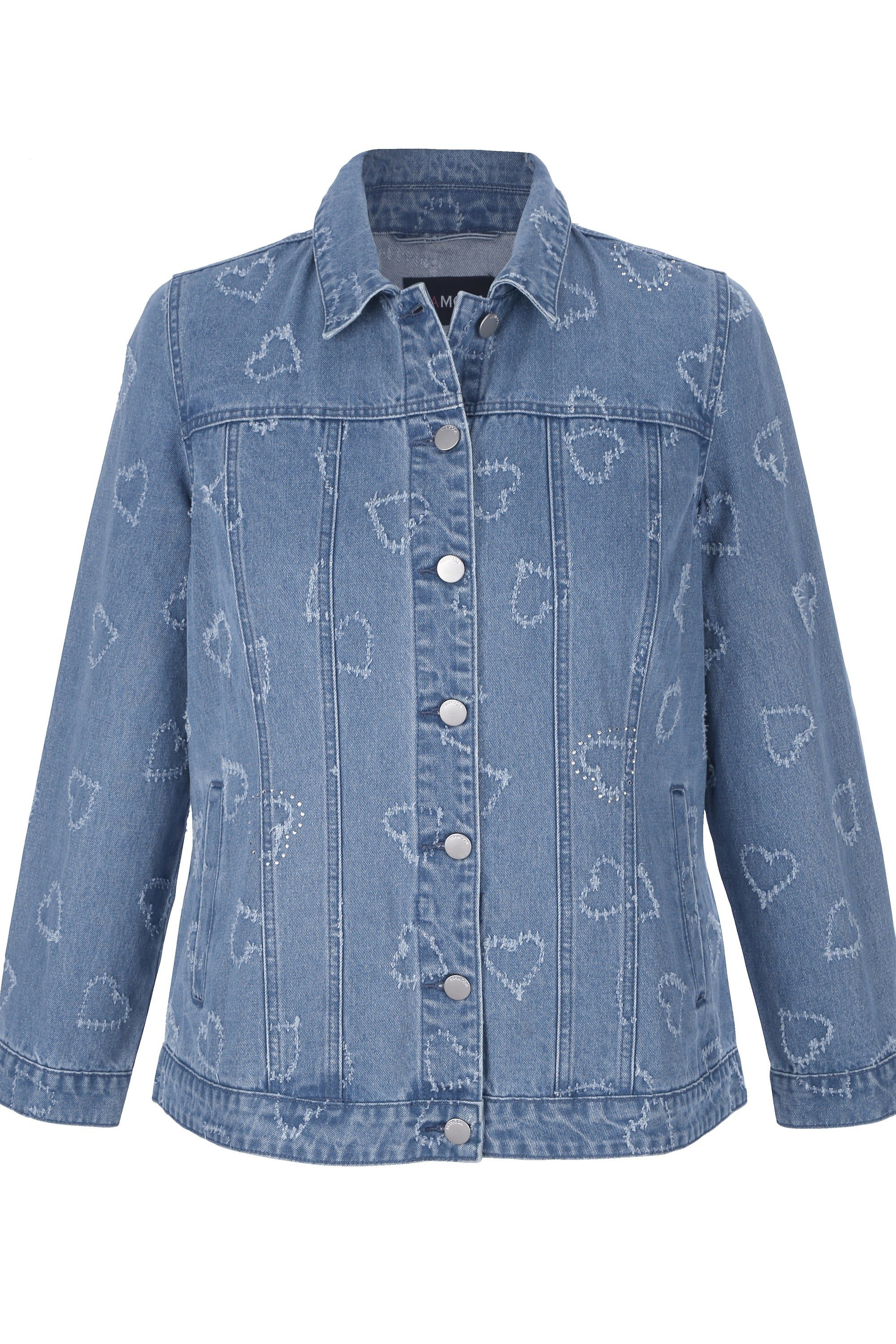 MIAMODA Blusenblazer Jeansjacke Herzen Langarm günstig online kaufen