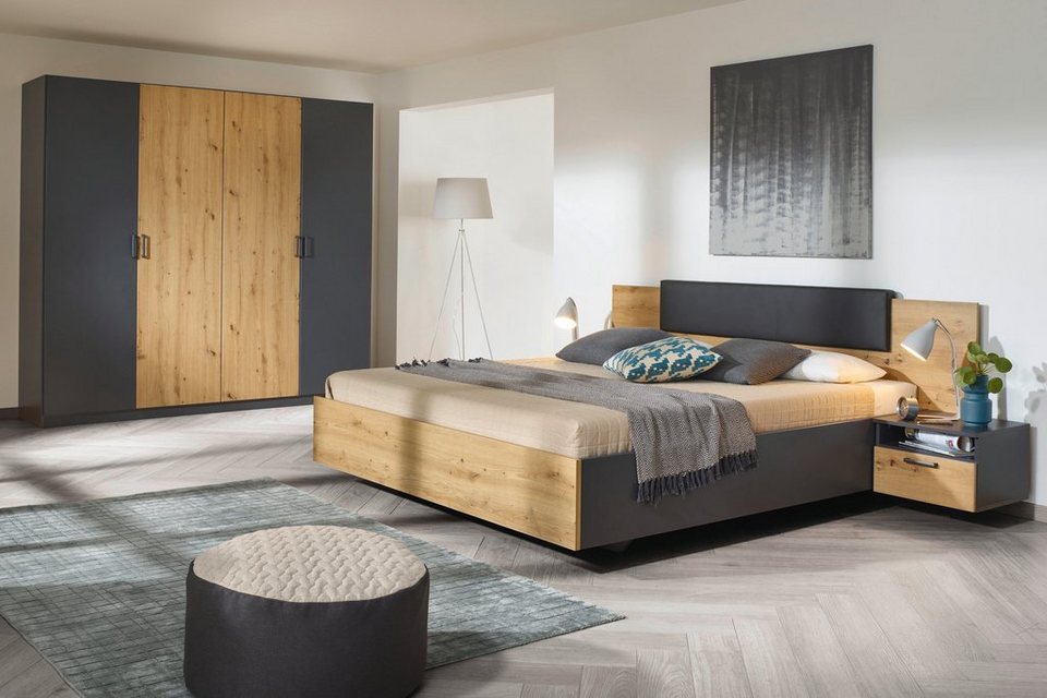 rauch Schlafzimmer-Set Miro, Drehtürenschrank in 2 Breiten, Bett in 2  Größen und 2 Hängenachttische