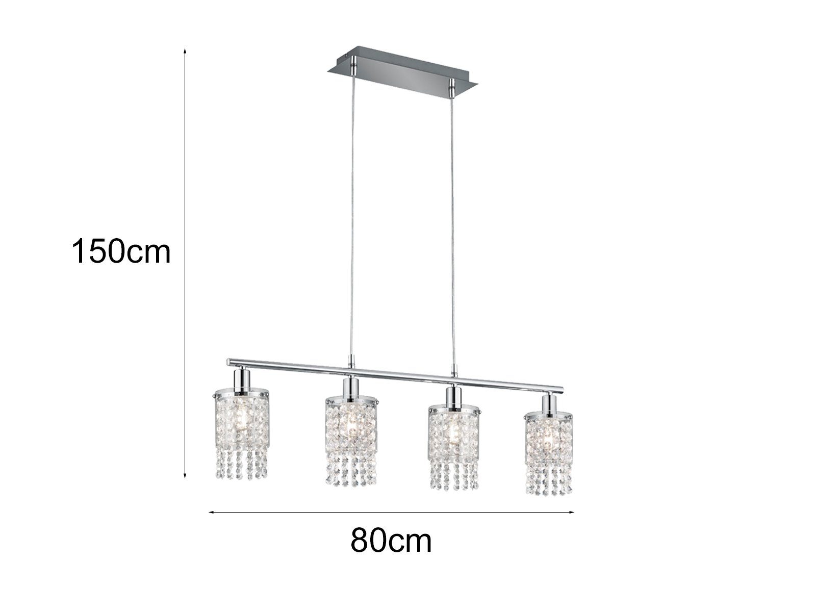 Reality Leuchten LED Pendelleuchte, Dimmfunktion, LED wechselbar, in 3 Stufen dimmbar über Lichtschalter, Warmweiß, ausgefallene mit Kristall-Behang hängend über-n Esstisch, B: 80cm