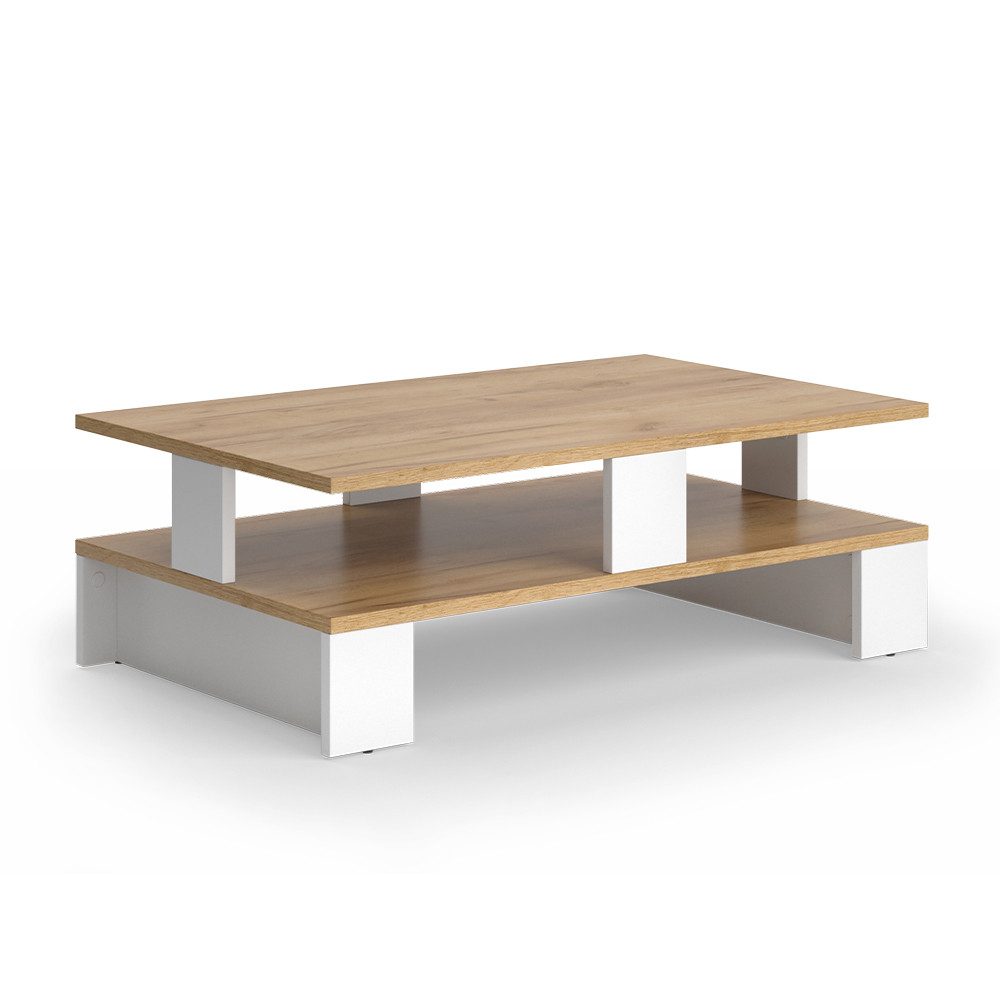 Vicco Couchtisch Belina, Goldkraft Eiche/Weiß, 80 x 50 cm mit zwei Ebenen günstig online kaufen