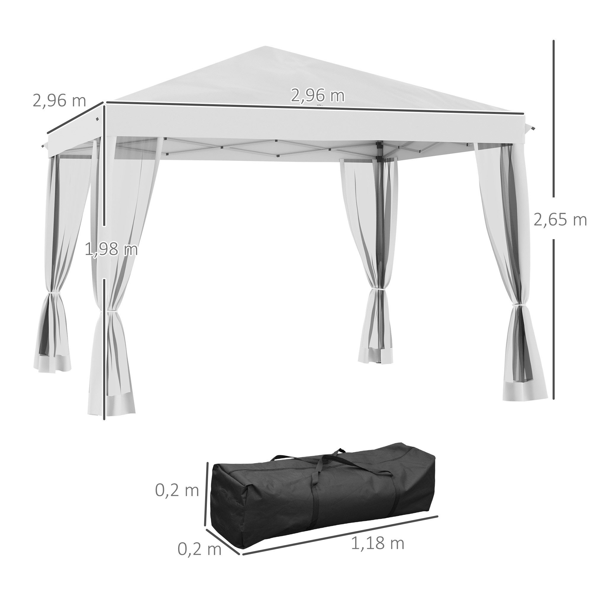 Outsunny Faltpavillon ca.3x3m, wasserabweisend, winterfest mit UV Schutz, mit 4 Seitenteilen, (Pop-up Pavillon, Partyzelt), mit 4 Seitenteilen, Tasche, für Camping, Garten, Cremeweiß