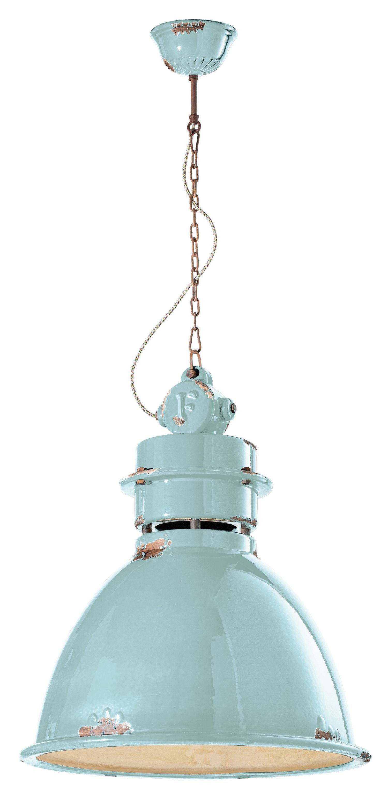 Licht-Erlebnisse Pendelleuchte GIULIA, ohne Leuchtmittel, Keramik E27 H: max. 140 cm Hellblau Shabby Antik Vintage Handarbeit