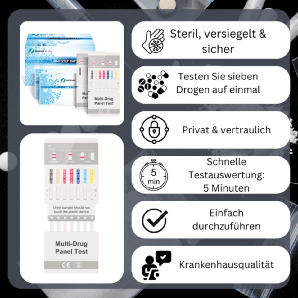 Safecare Bio-Tech Drogen-Schnelltest 7in1 Drogentest Schnelltest - 99% Genauigkeit - Urin Test, 7 Messparameter, 1-tlg., Schnelltest