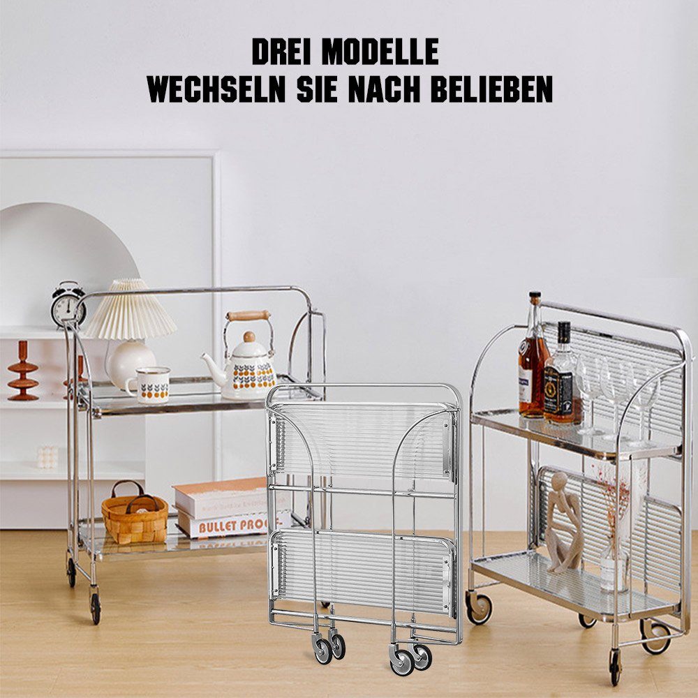 YMQHBS Küchenwagen Klappbarer Wagen (mit Bremse) mit 2 Hartglasböden,Servierwagen – Bild 5 von 5