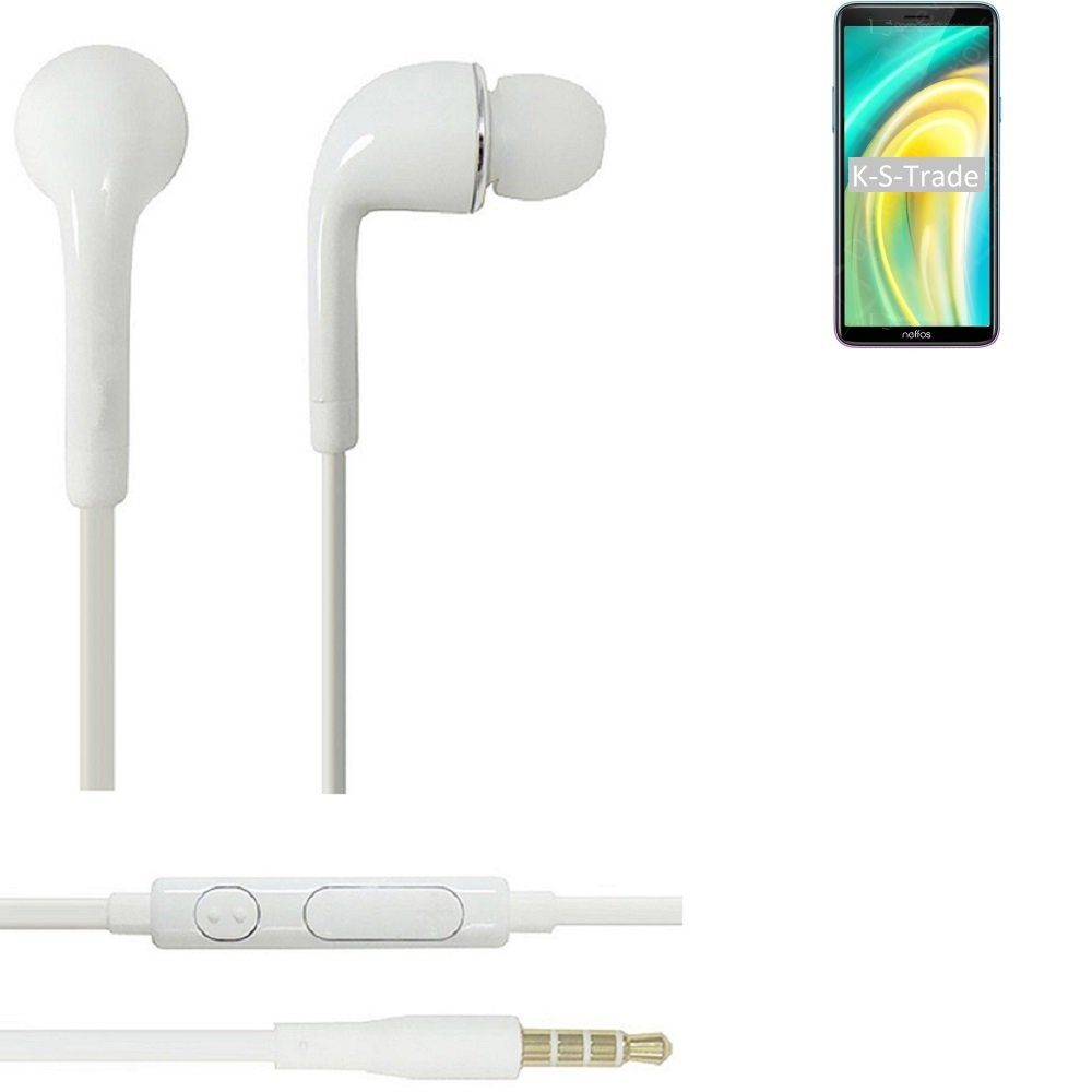 K-S-Trade für TP-LINK Neffos A5 In-Ear-Kopfhörer (Kopfhörer Headset mit Mikrofon u Lautstärkeregler weiß 3,5mm)