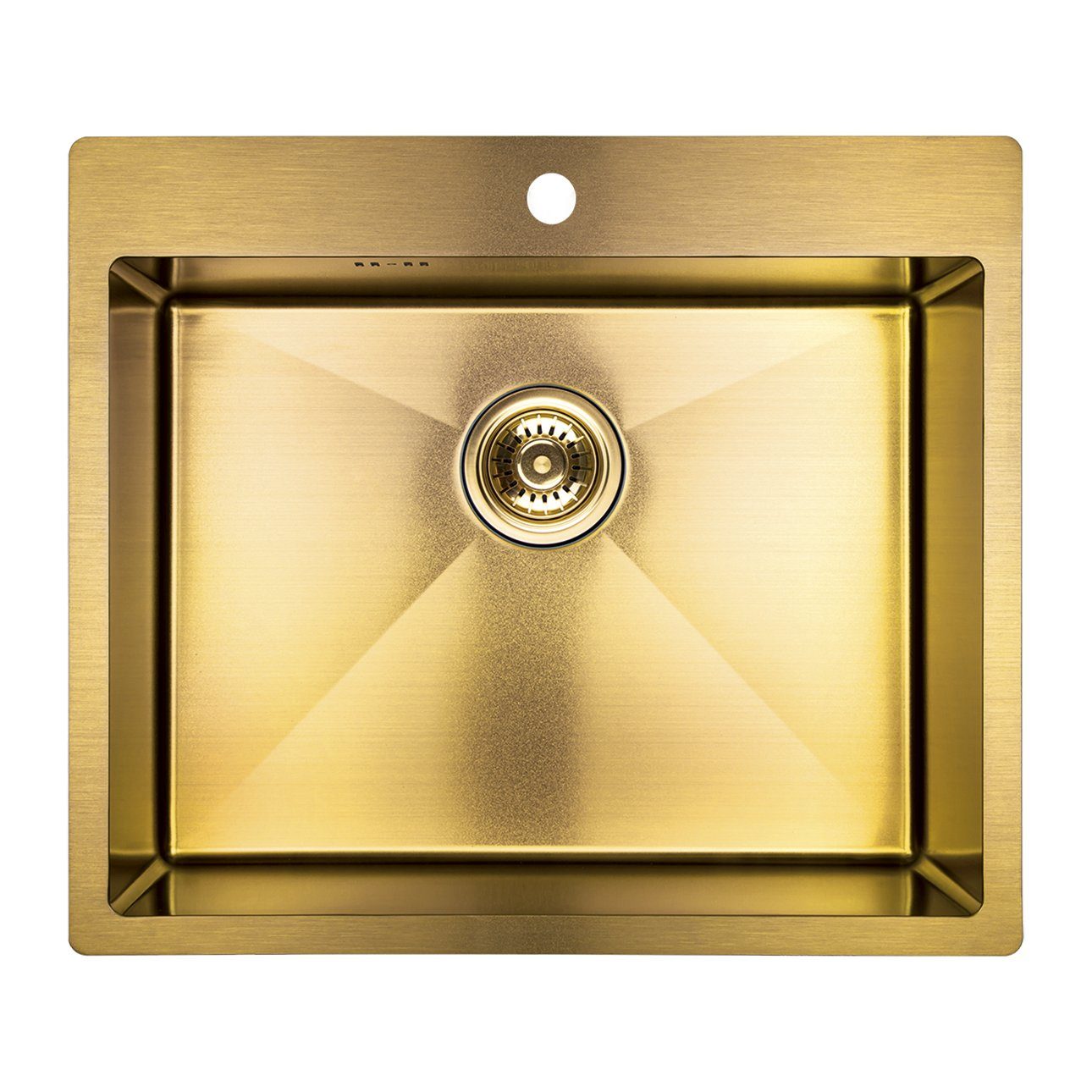 KOLMAN Küchenspüle Einzelbecken Marmara Stahl Spülbecken, Rechteckig, 51/59 cm, Space Saving Siphon GRATIS Gold