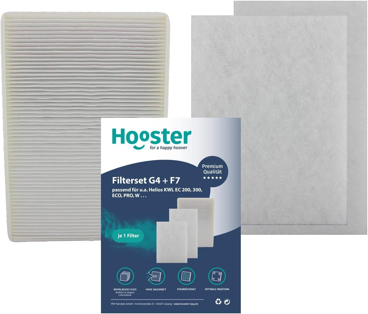 Hooster Luftfilter 1 Filterset passend für Helios KWL EC 200 / EC 300, 2x Filtermatte G4 und 1x Kompaktfilter F7
