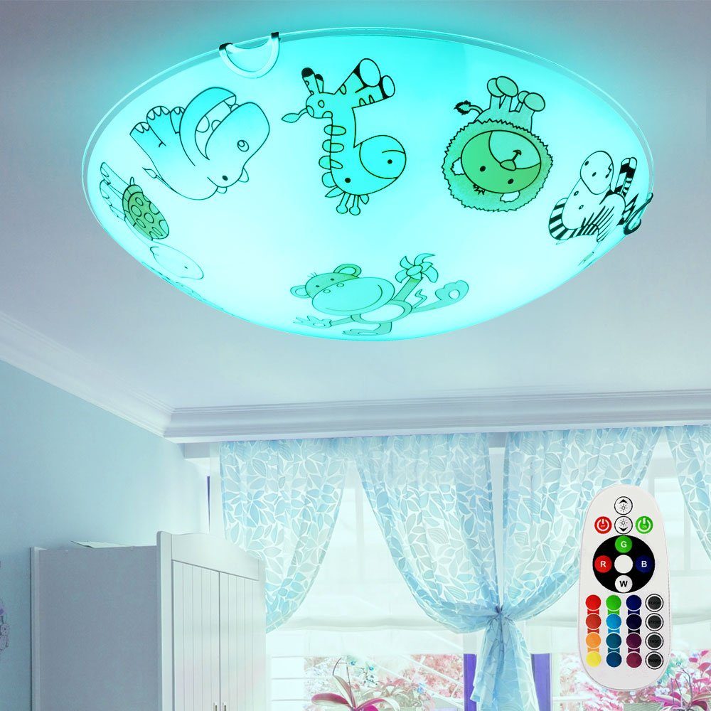 etc-shop Dekolicht, Leuchtmittel inklusive, Warmweiß, Farbwechsel, Kinder Decken Leuchte Fernbedienung Tier Motiv Glas Lampe