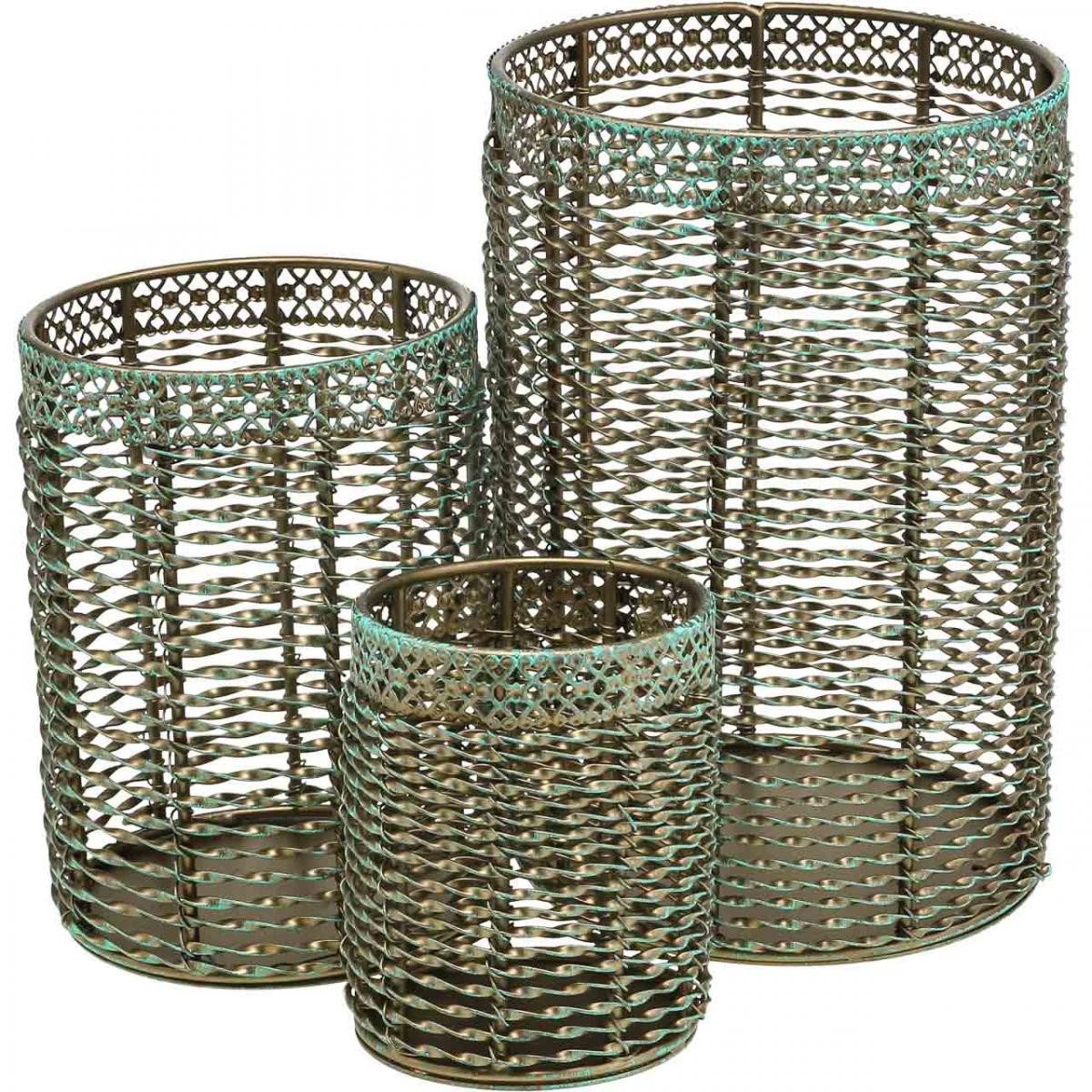 Windlicht Vintage Metall Teelichthalter 3er-Set Kerzenhalter Goldbraun Türkis