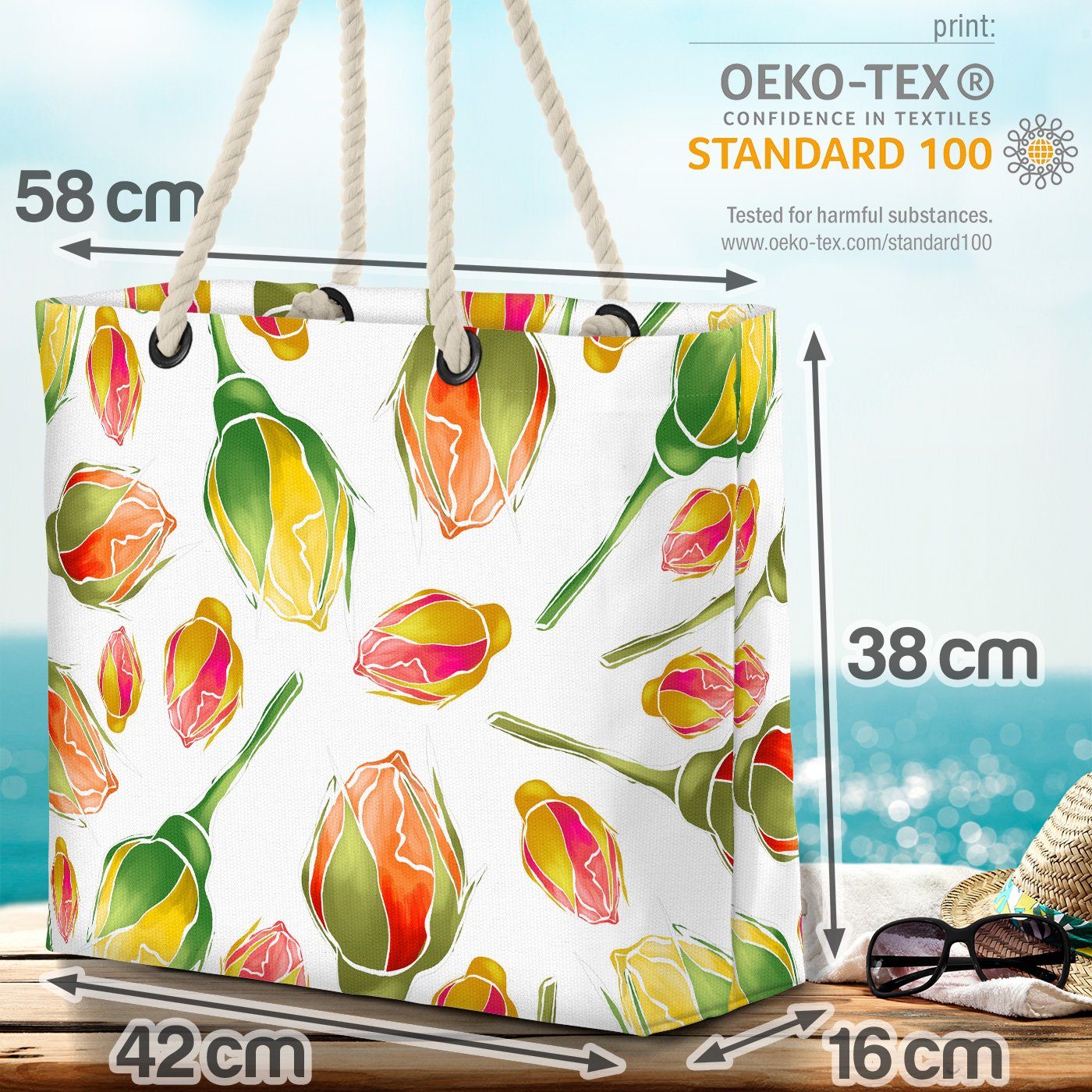 Tasche VOID (1-tlg), Grafik Beach Rosen Strandtasche Einkaufstasche Blumenmuster Ostern Bag