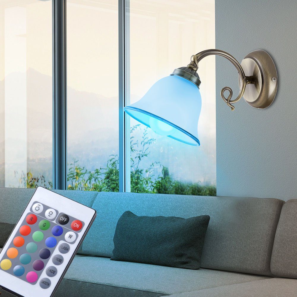 etc-shop LED Wandleuchte, Leuchtmittel Antik Leuchte dimmbar inklusive, Stil Farbwechsel, Fernbedienung Altmessing Warmweiß, Glas Wand