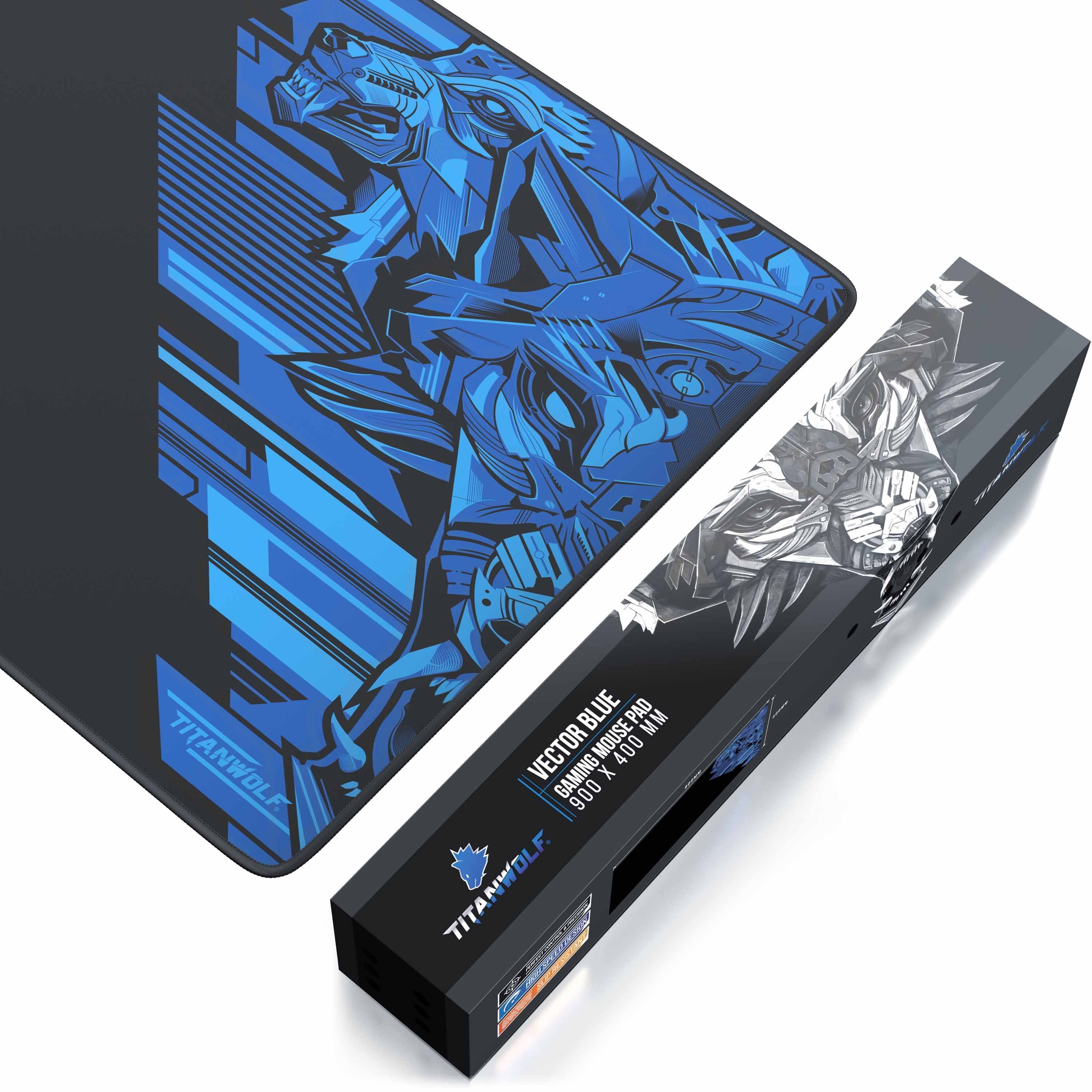 Titanwolf Gaming Mauspad XXL Speed Mousepad 900 x 400 x 3 mm, große Tischunterlage (1-St), rutschfest, abwaschbar, Geschwindigkeit & Präzision, Vector Blau – Bild 4 von 5