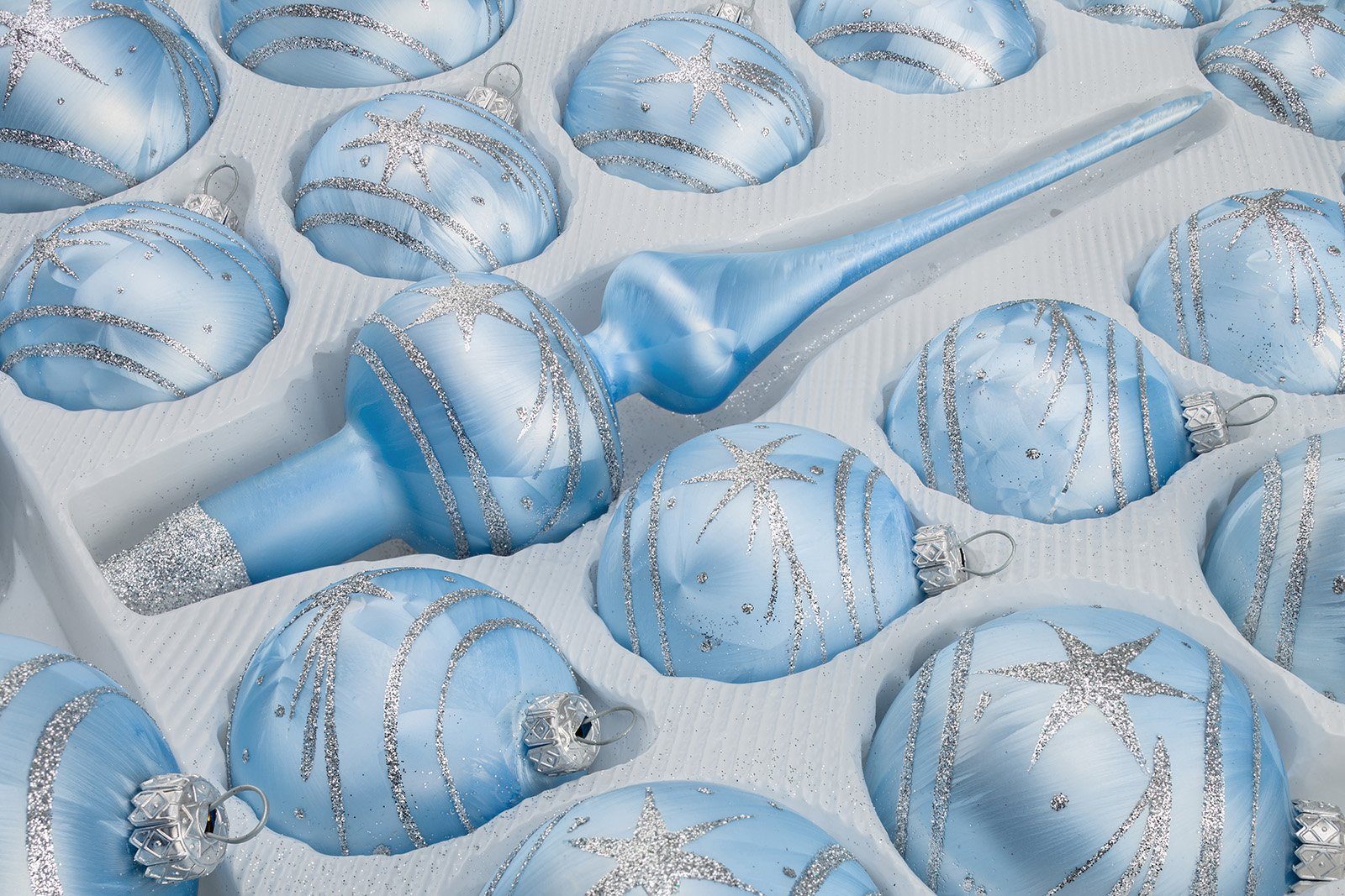 Navidacio Weihnachtsbaumkugel 39 Blau Set Komet Glas-Weihnachtskugeln Ice tlg. Silber in