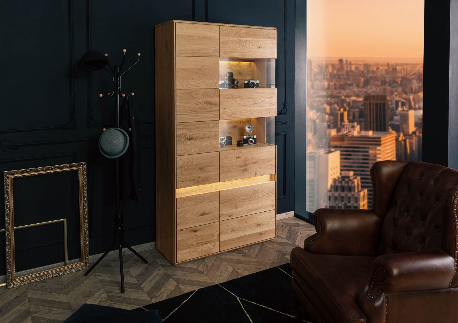 Massivmoebel24 Standvitrine (Vitrine Wildeiche inkl. LED günstig online kaufen