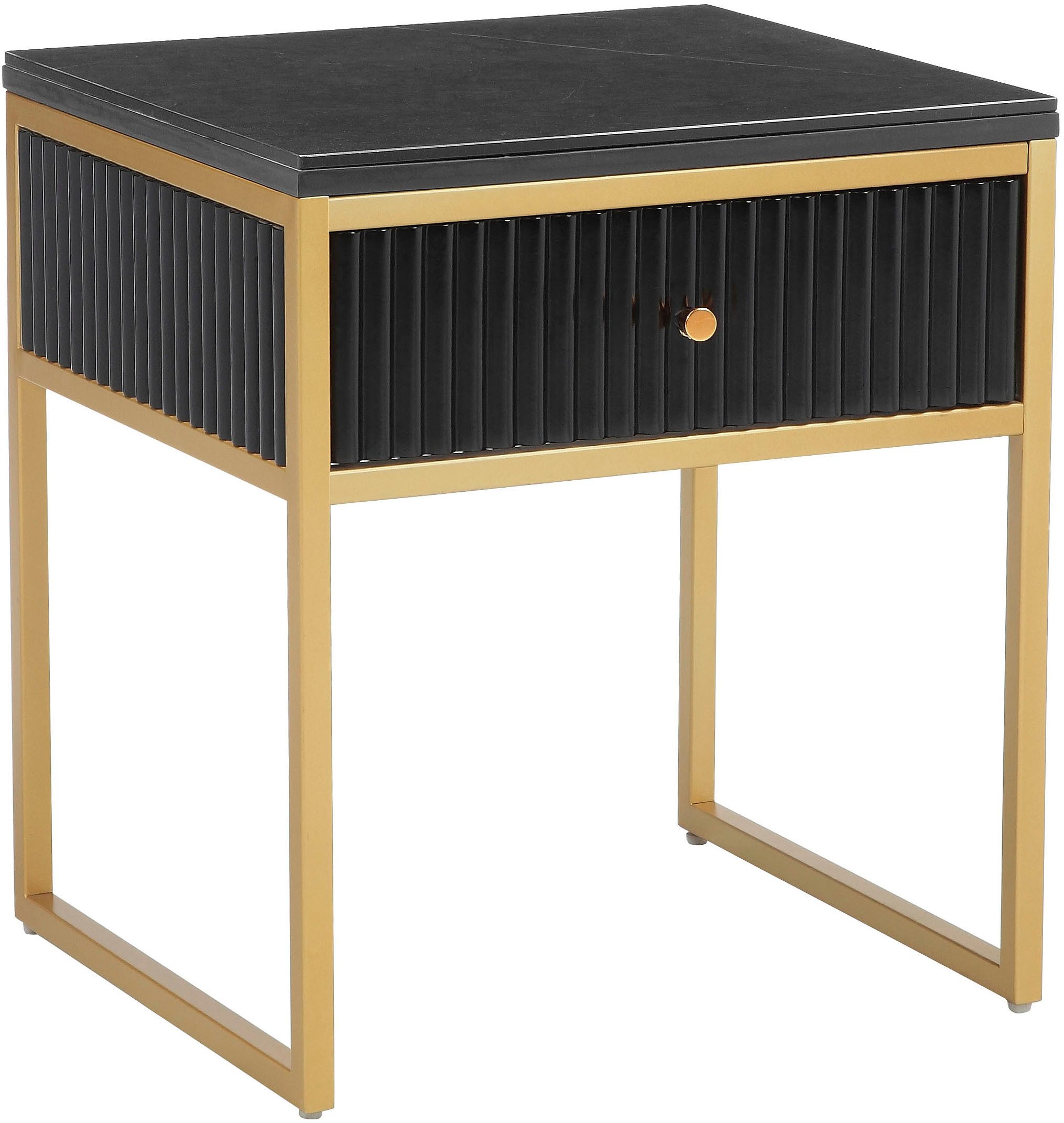 Leonique Beistelltisch Fleuriss, Keramikplatte, goldene Beine, FSC-zertifiziertes Holz, Breite 50 cm