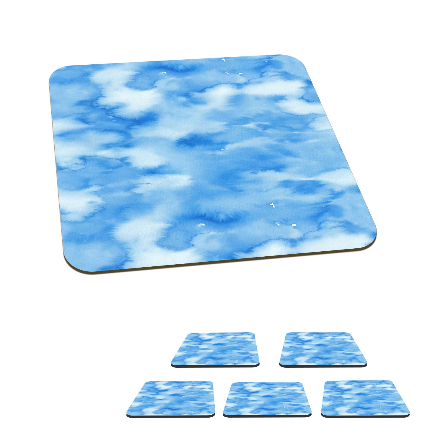 MuchoWow Glasuntersetzer Aquarell - Abstrakt - Blau - Muster, Zubehör für Gläser, 6-tlg., Glasuntersetzer, Tischuntersetzer, Korkuntersetzer, Untersetzer, Tasse