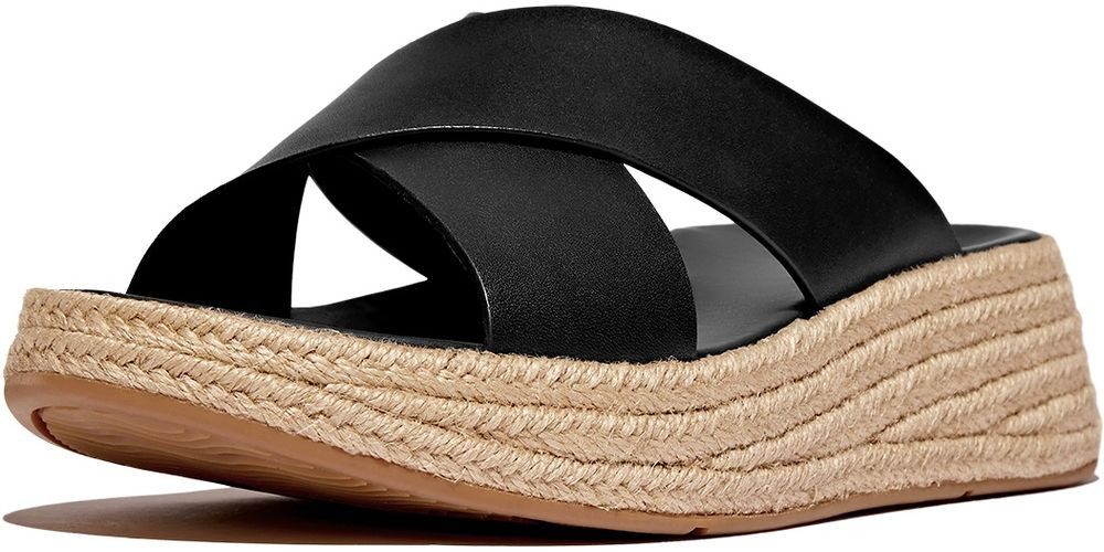 Fitflop F-Mode Espadrille Leather Flatform Cross Slides Sandale