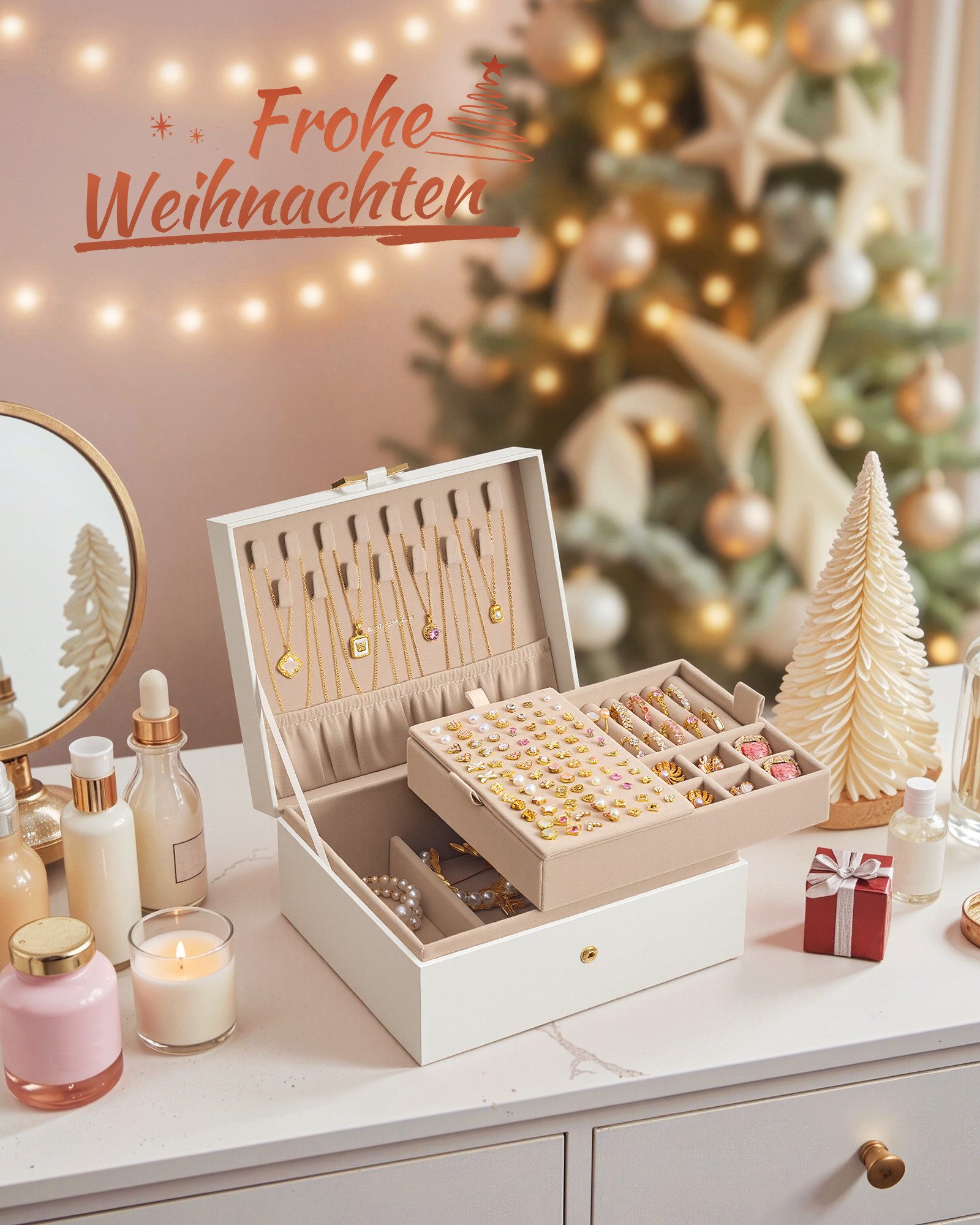 SONGMICS Schmuckkasten Schmuckaufbewahrung, 2 Ebenen, mit herausnehmbarem S günstig online kaufen