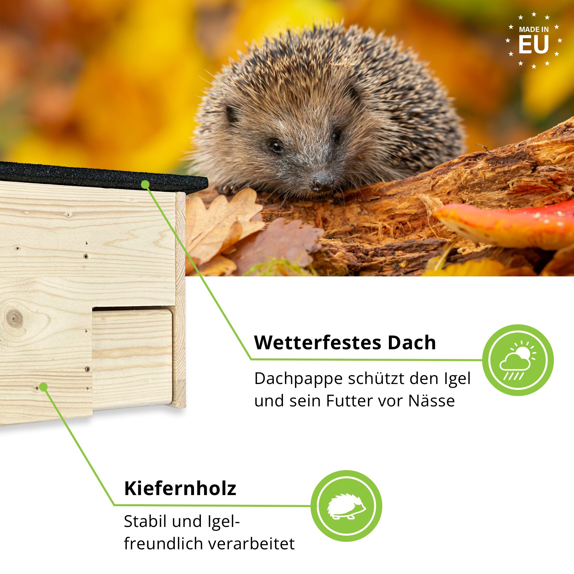 gartenetage Igelhaus Igelfutterhaus XXL mit Panorama-Beobachtungsfenster & Rattenklappen, wetterfestes Igelhaus aus zertifiziertem Holz