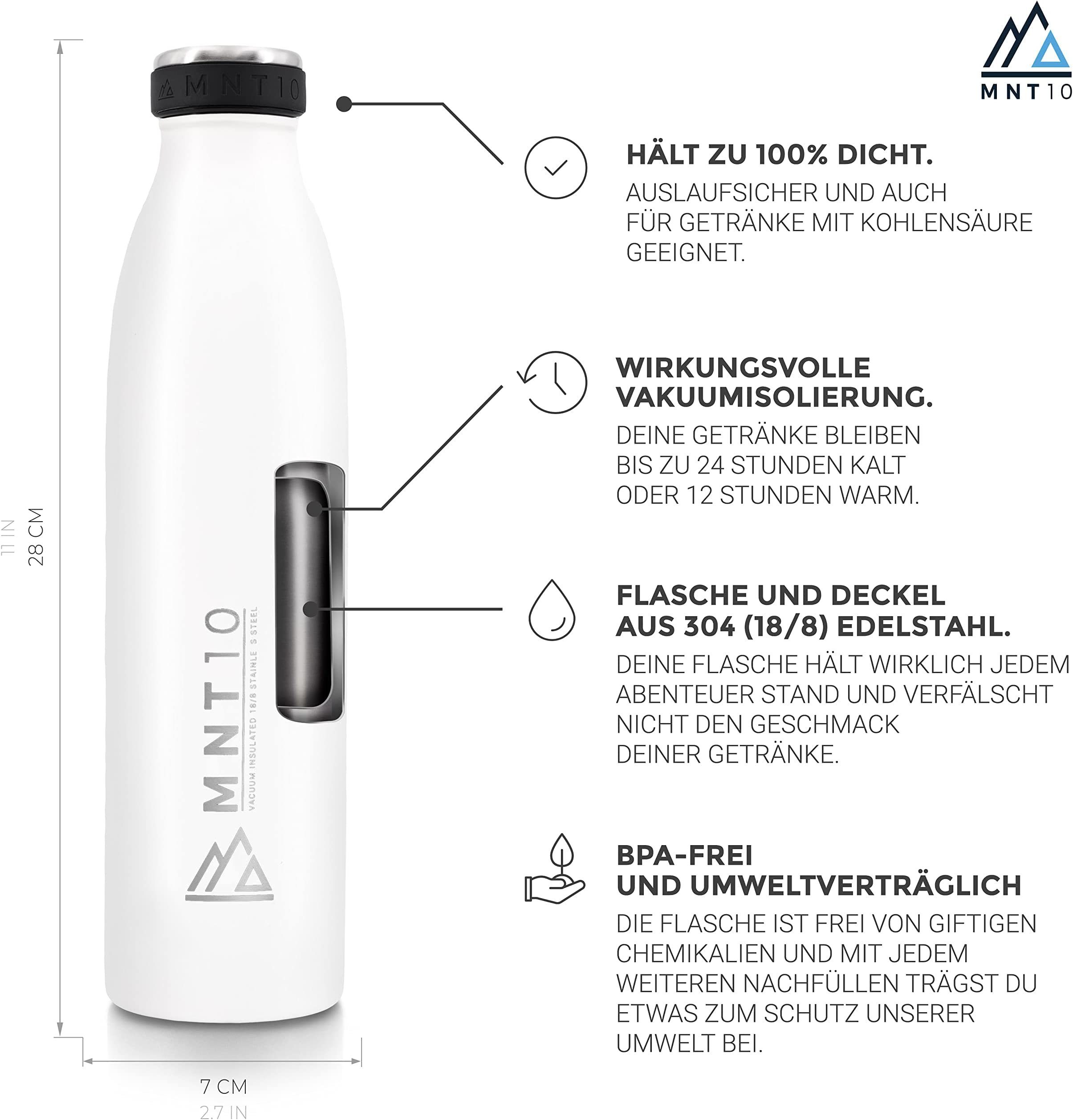 Trinkflasche Isolierte - MNT10 geeignet Auslaufsicher, Flasche kohlensäure Thermoflasche Weiß Edelstahl Thermoflasche, 500ml,750ml,1000ml -
