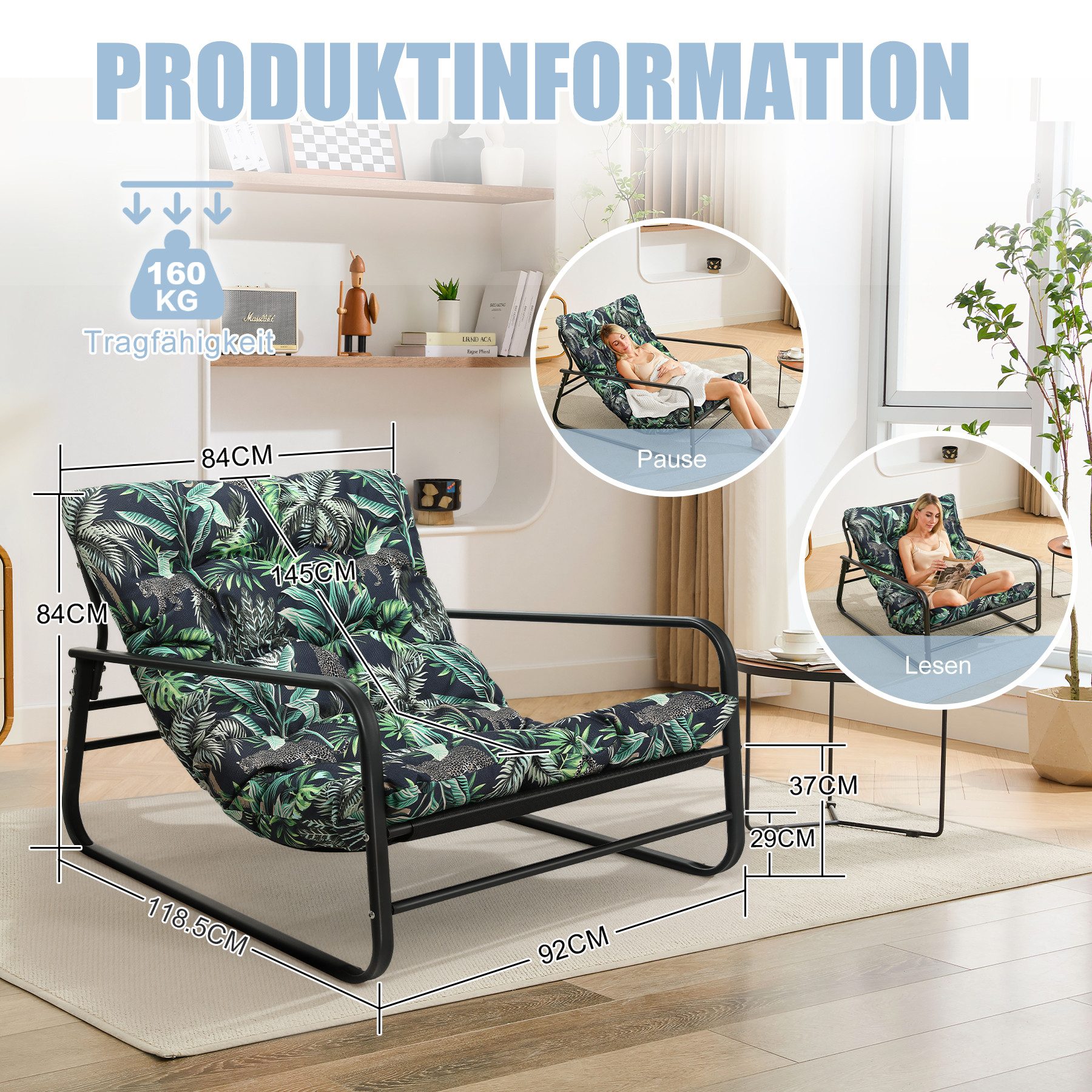 HomeMiYN Loungesessel Loungesessel Sessel Wohnzimmer Gartenliege mit Wendekissen (2er set,bestehend aus sessel mit Gepolsterten Kissen), für kinder,2 erwachsene