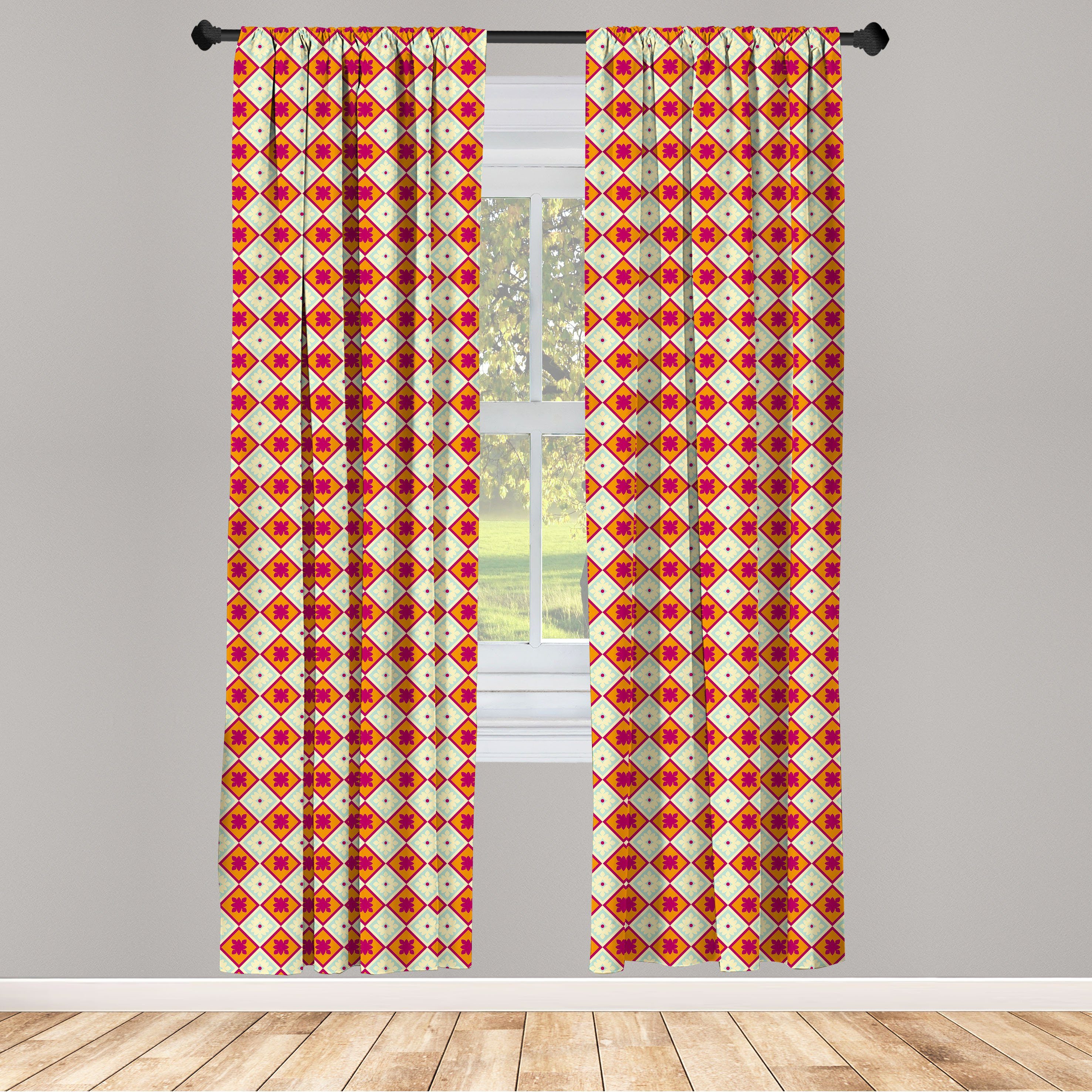 Gardine Vorhang für Wohnzimmer Schlafzimmer Dekor, Abakuhaus, Microfaser, Abstrakt Blumen-Inspired Squares