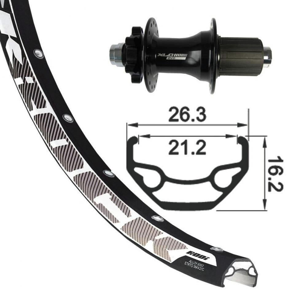XLC Laufrad XLC Hinterrad 26x1.9 RW-A07 6-Loch schwarz Steckachse 12mm 32-Loch