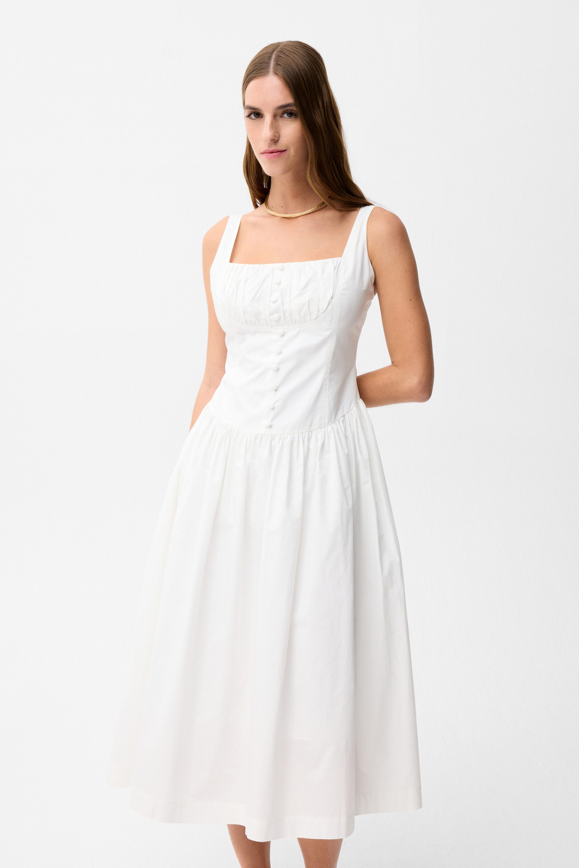 adL Jerseykleid Midikleid mit Karree-Ausschnitt und Knopfdetail