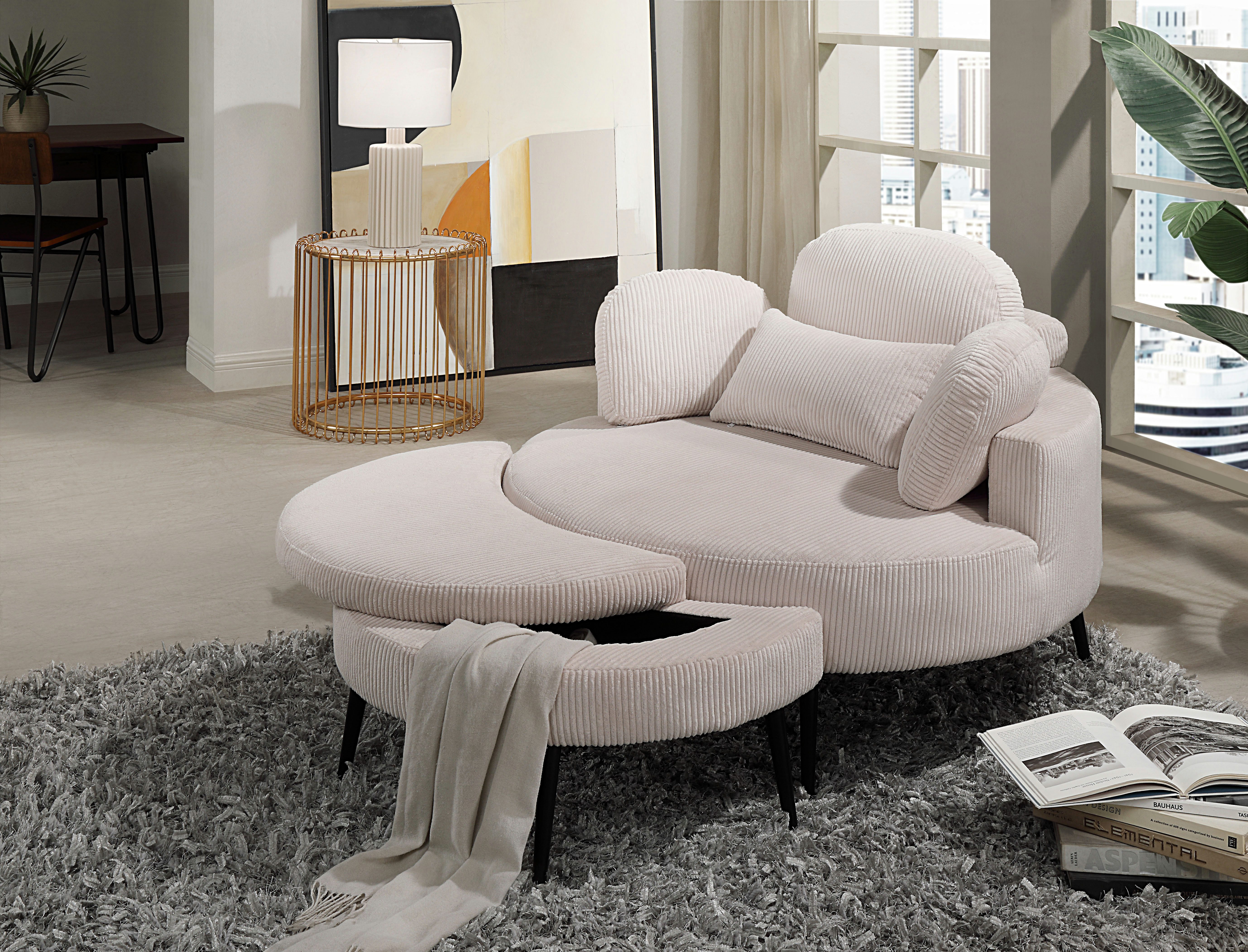 OTTO home Loveseat Riko Sessel, B: 110 cm, Sitzhöhe: 44 cm, XXL- Sessel, mit Stauraumhocker, Rückenstütze & 4 Zierkissen