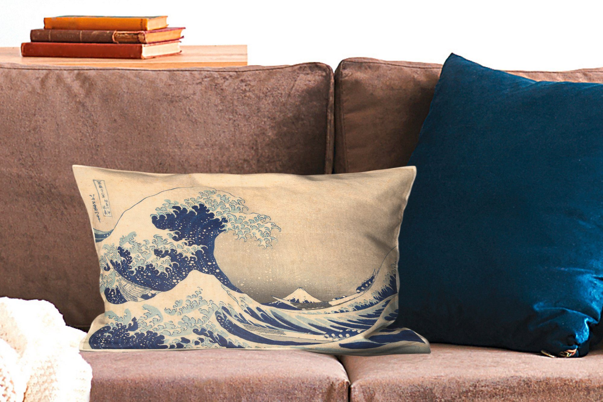 MuchoWow Dekokissen Die große Welle Füllung, Schlafzimmer Hokusai, Dekokissen in Zierkissen, Kanagawa - von Wohzimmer Dekoration, mit Katsushika Gemälde