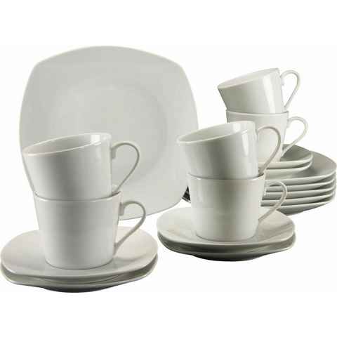 CreaTable Kaffeeservice Geschirr-Set Amelie (18-tlg), 6 Personen, Porzellan, Service, weiß, 18 Teile, für 6 Personen