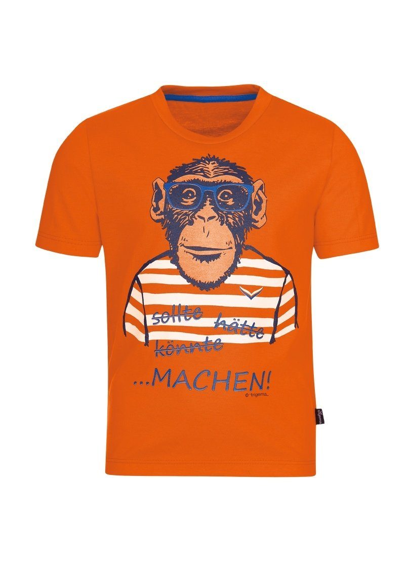 Trigema T-Shirt Affen-Druckmotiv TRIGEMA großem T-Shirt mandarine mit